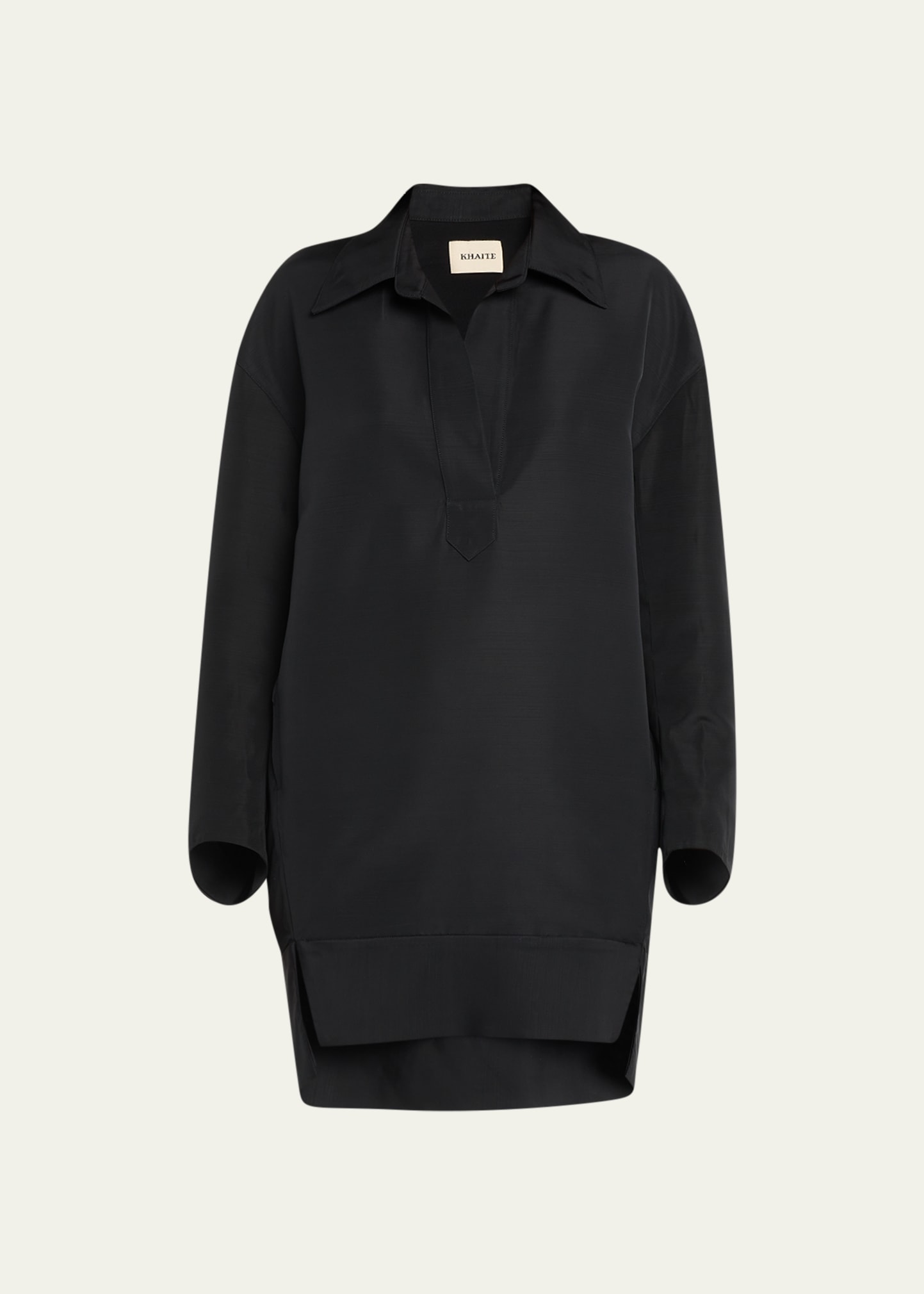 Khaite Kal Oversize Long Sleeve High-low Shirtdress In Black