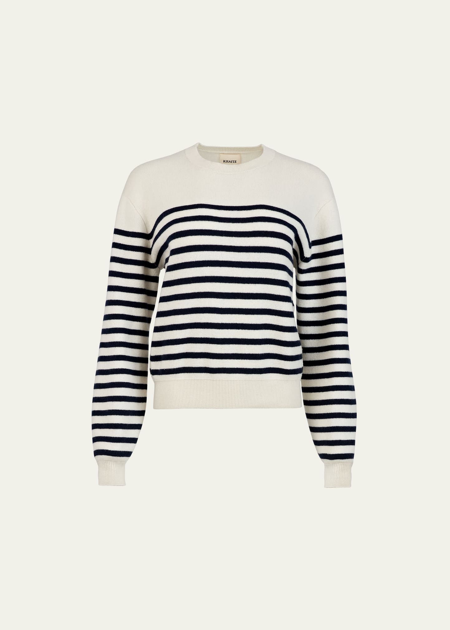 Khaite And Navy Blue Striped Merino Wool Sweater In Ivory/navy Stripe