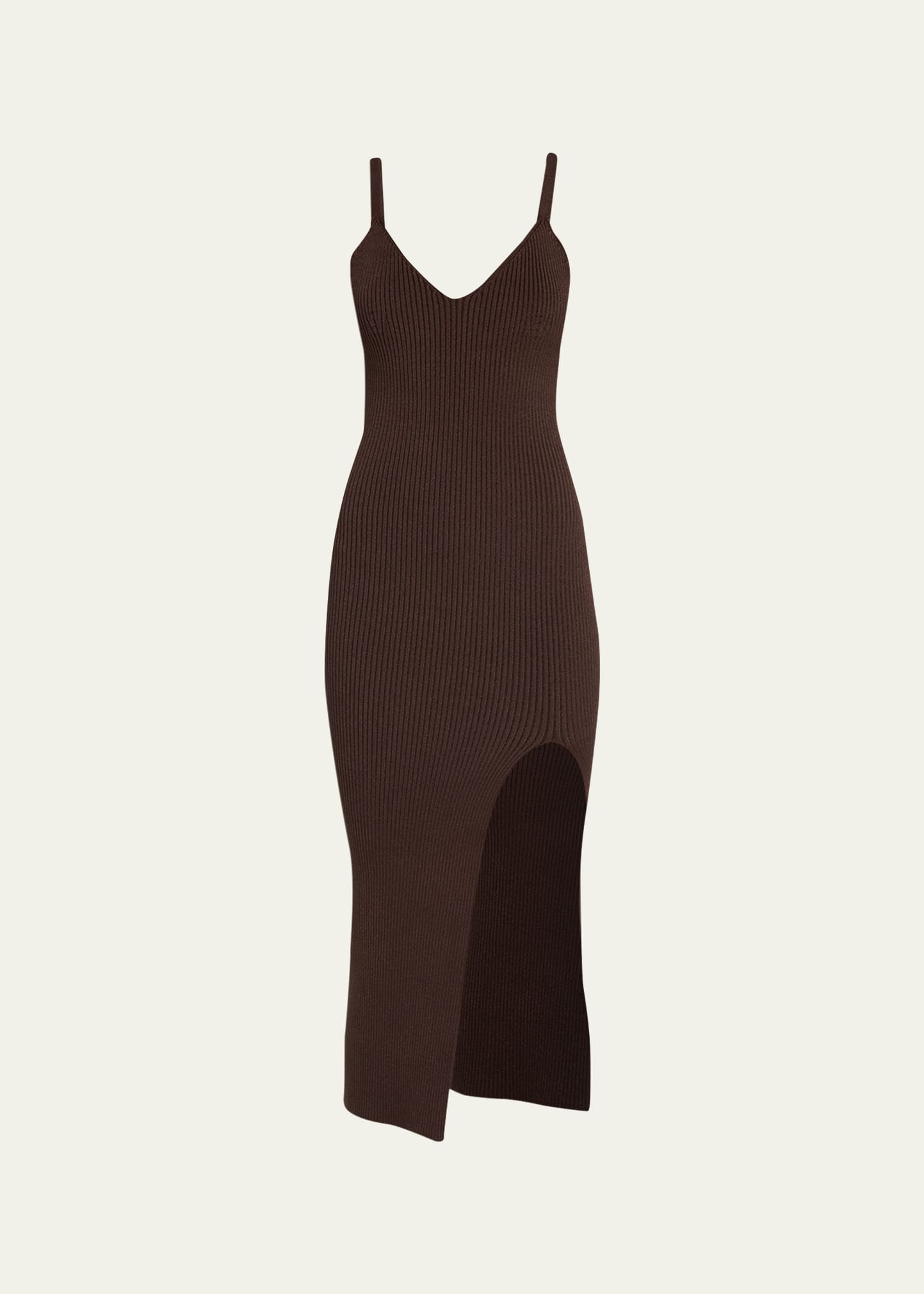 Ribbed Slit Body-Con Midi Dress