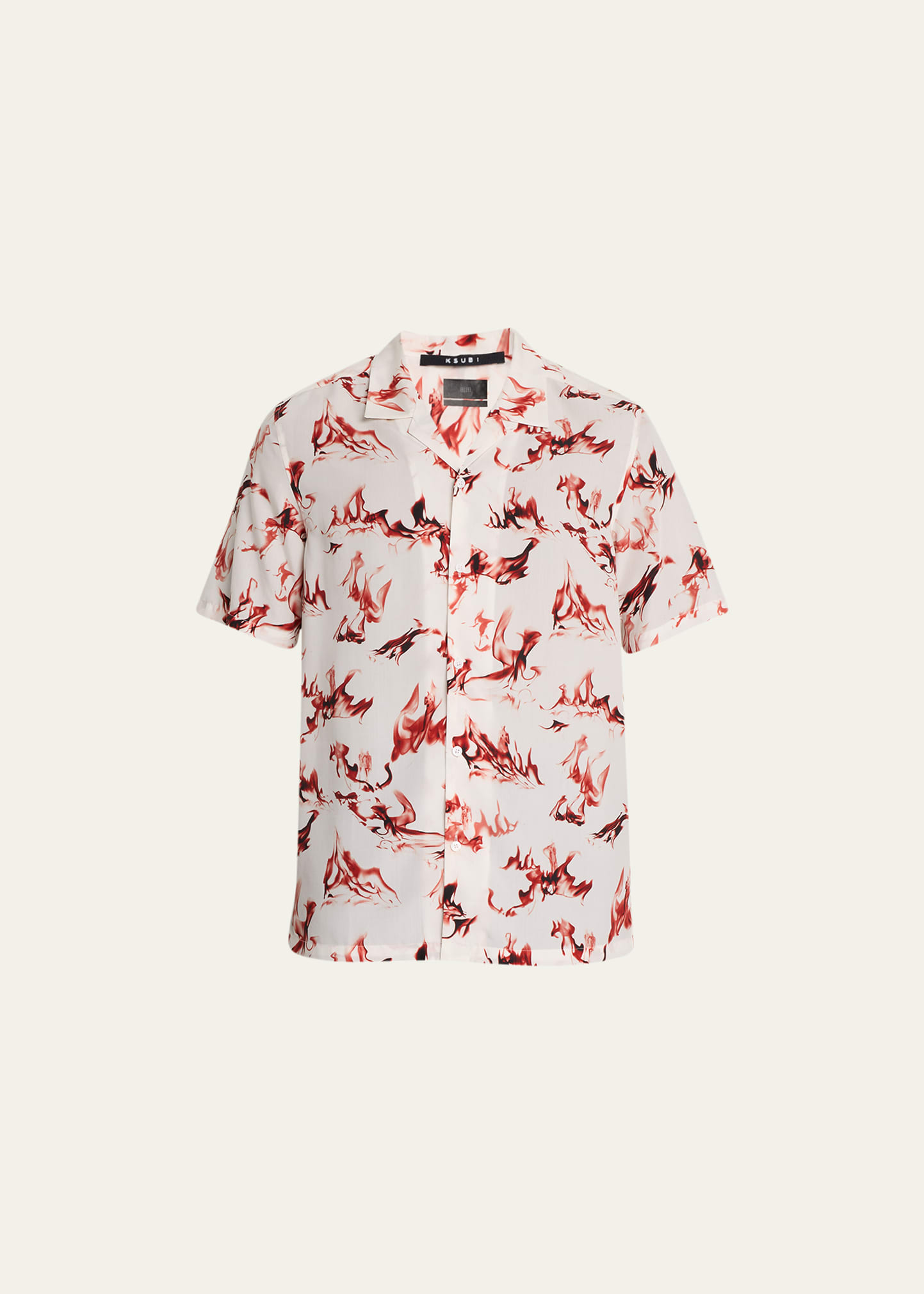 Men's Flame-Print Camp Shirt