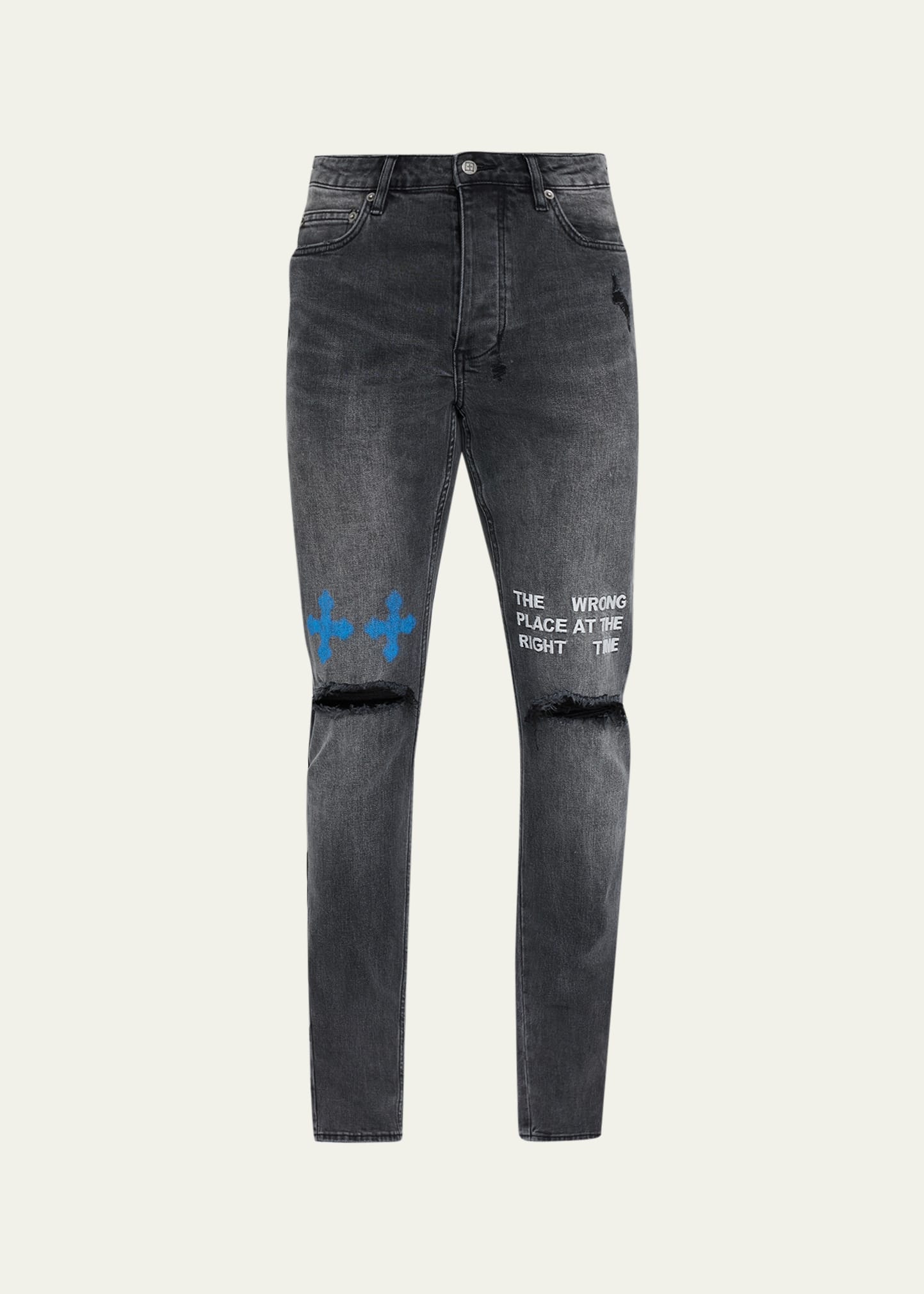 Men's Double Knee-Rip Washed Jeans