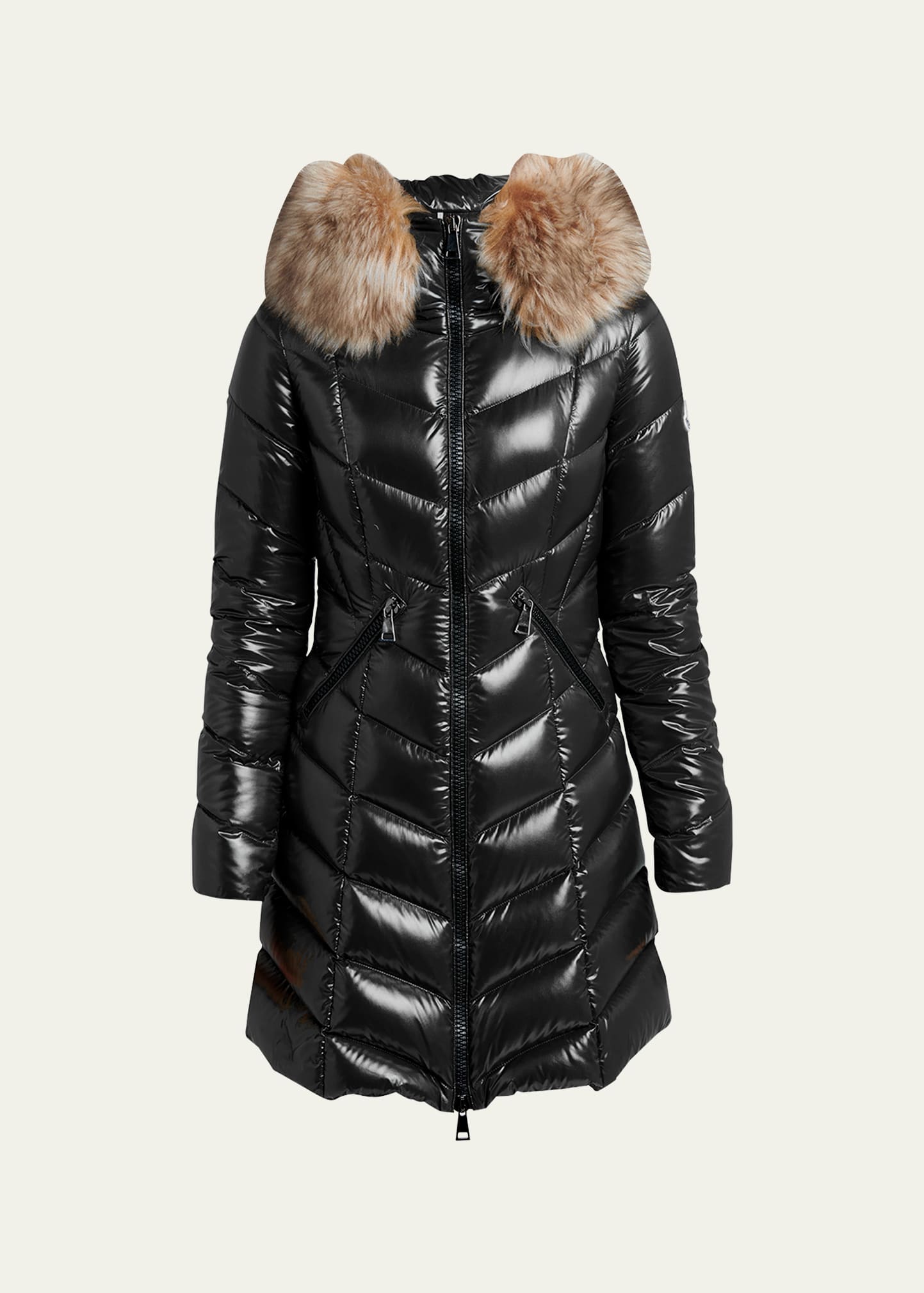 Moncler Marre Long Puffer Coat With Shearling Trim In Black