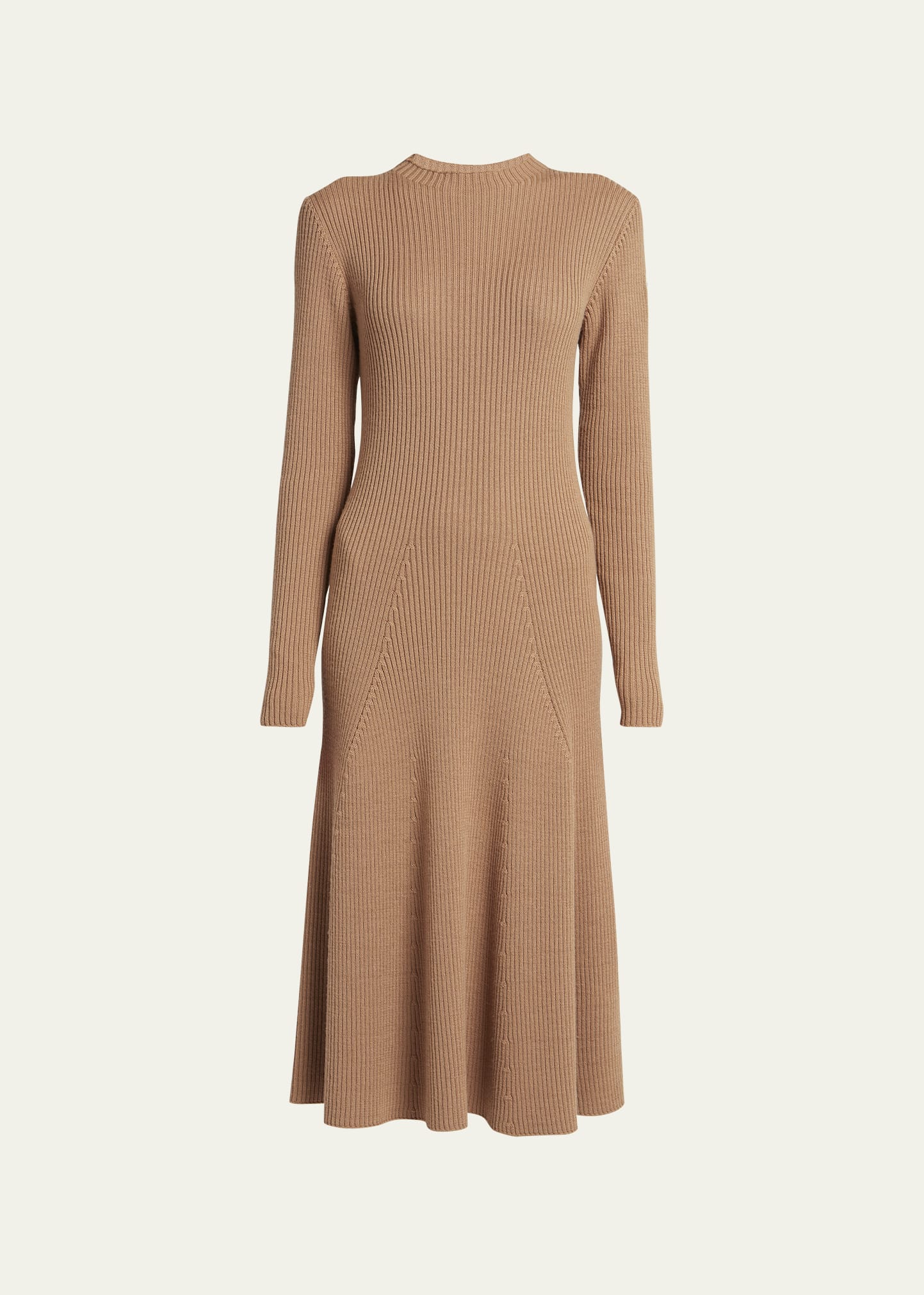 Moncler Ribbed Knit Wool Midi Dress In Brown