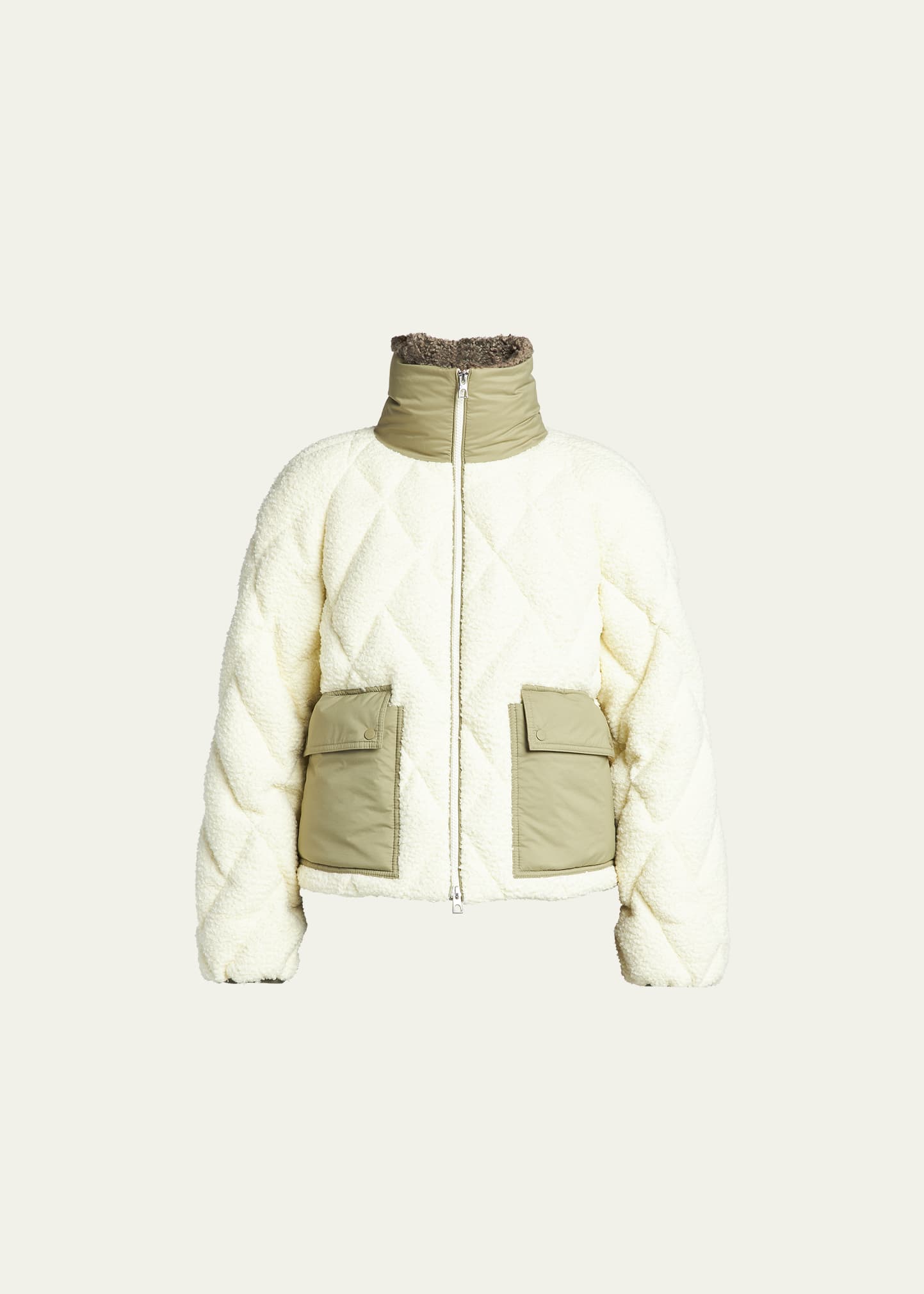 Moncler Jonquille Quilted Sherpa Jacket In Cream