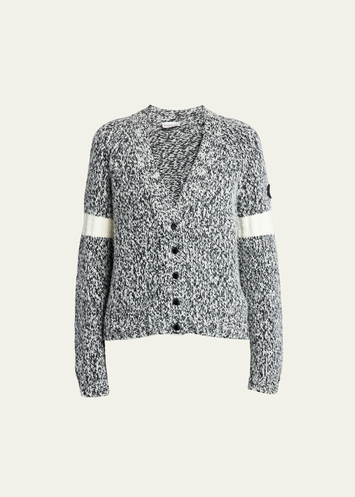 Shop Moncler Wool-blend Button-front Cardigan In Black