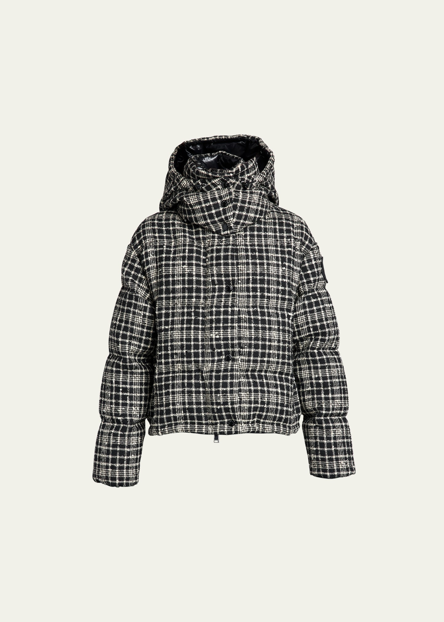 Moncler Outarde Wool Check Puffer Jacket In Black