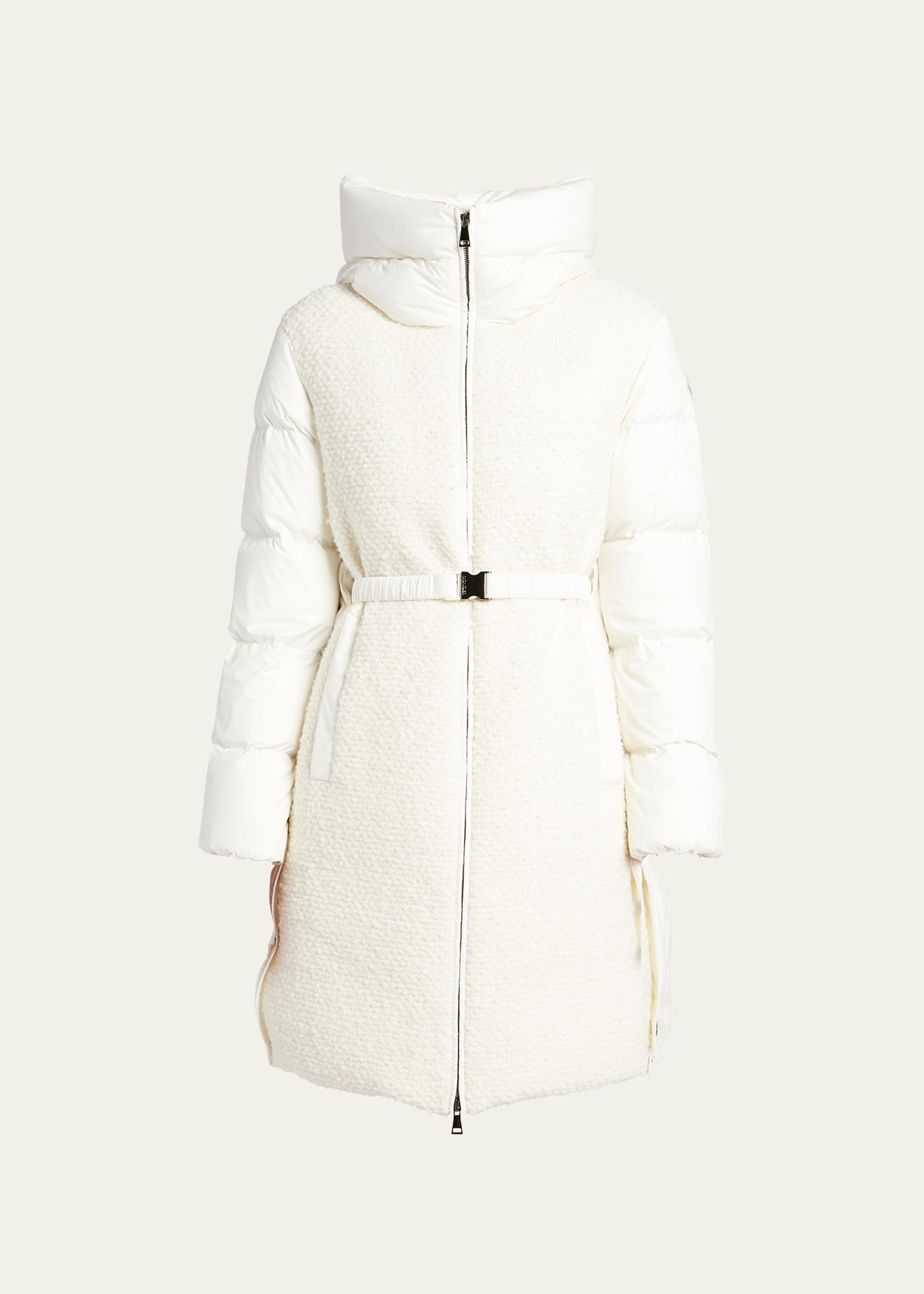MONCLER CAILLE LONG PUFFER COAT WITH SHERPA FRONT