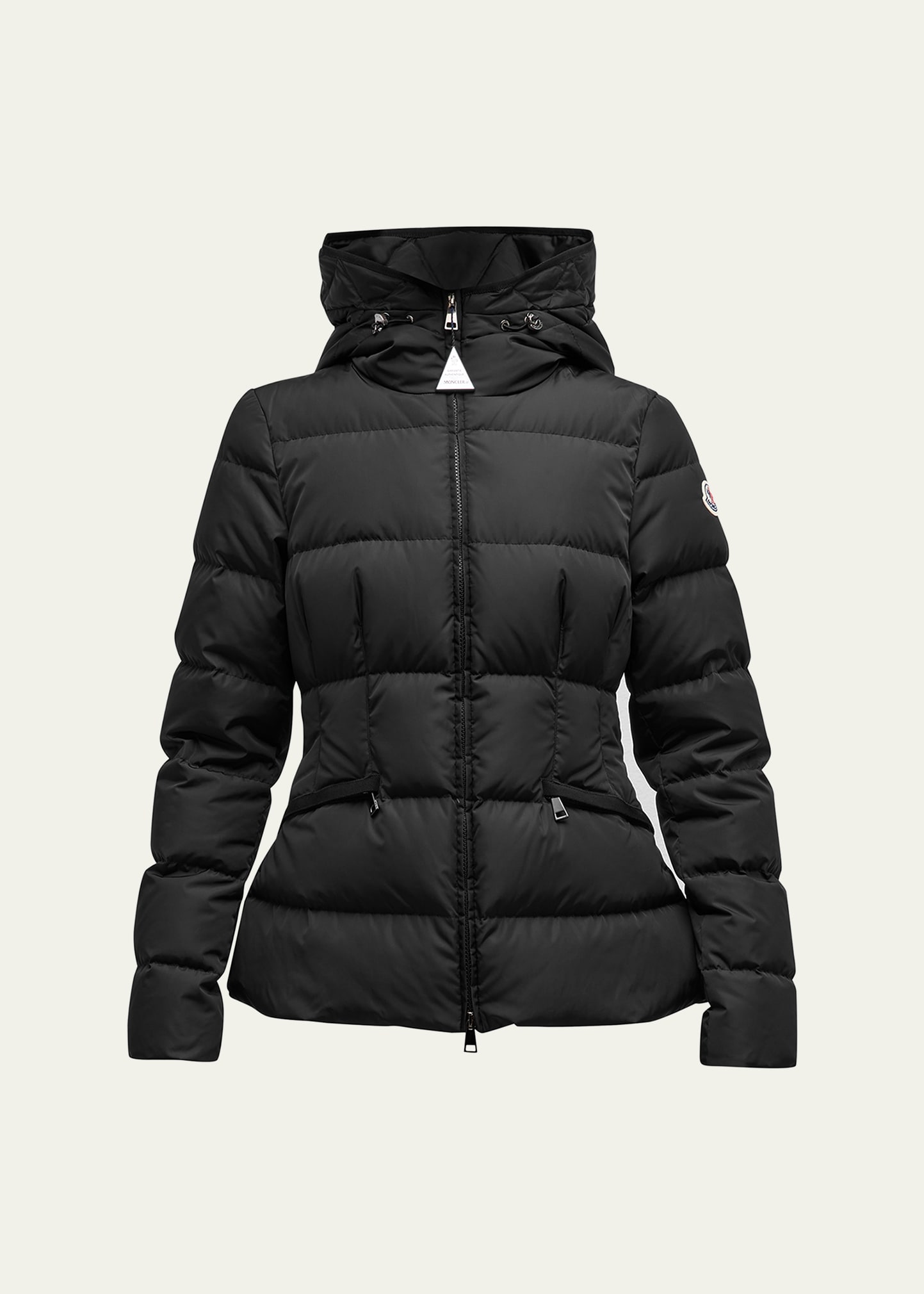 MONCLER AVOCE HOODED PUFFER JACKET WITH ELASTIC BELT