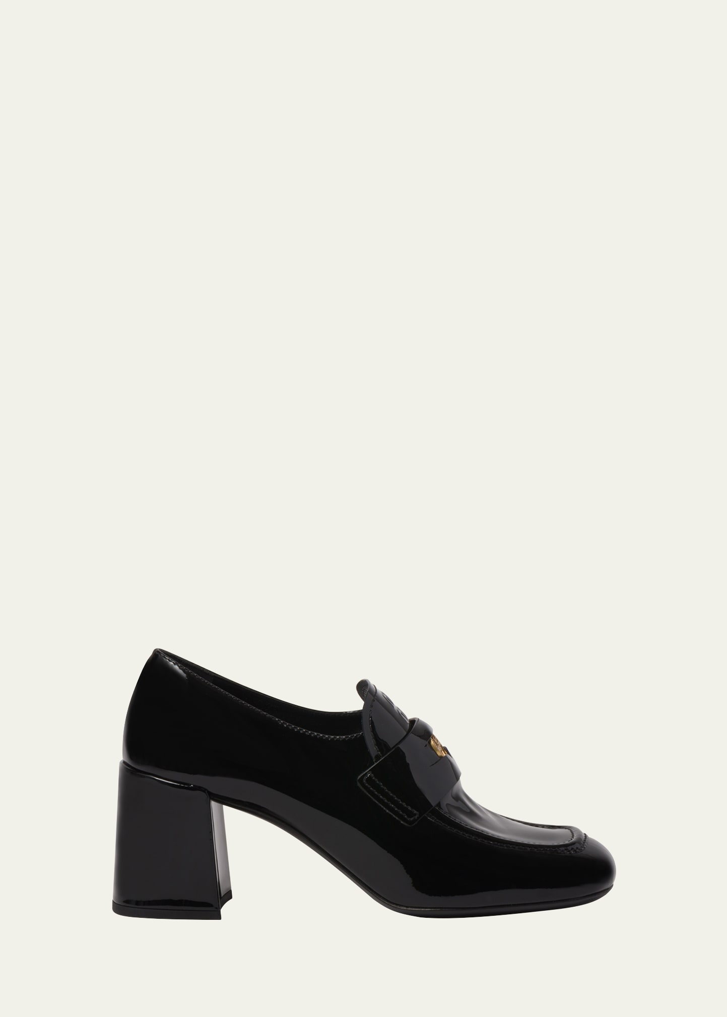 Miu Miu Patent Leather Heeled Penny Loafers In Avorio