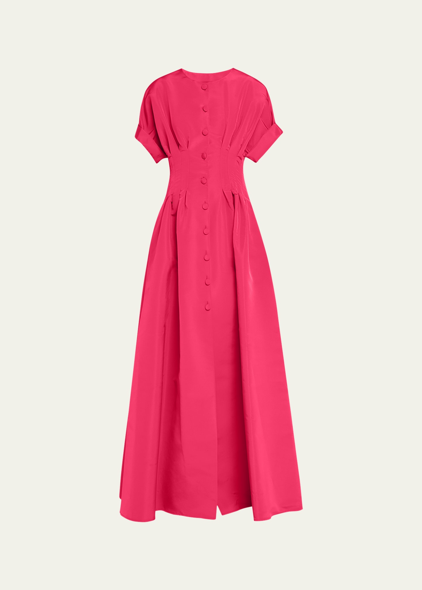 Carolina Herrera Corset-waist Short-sleeve Button-front Gown In Azalea