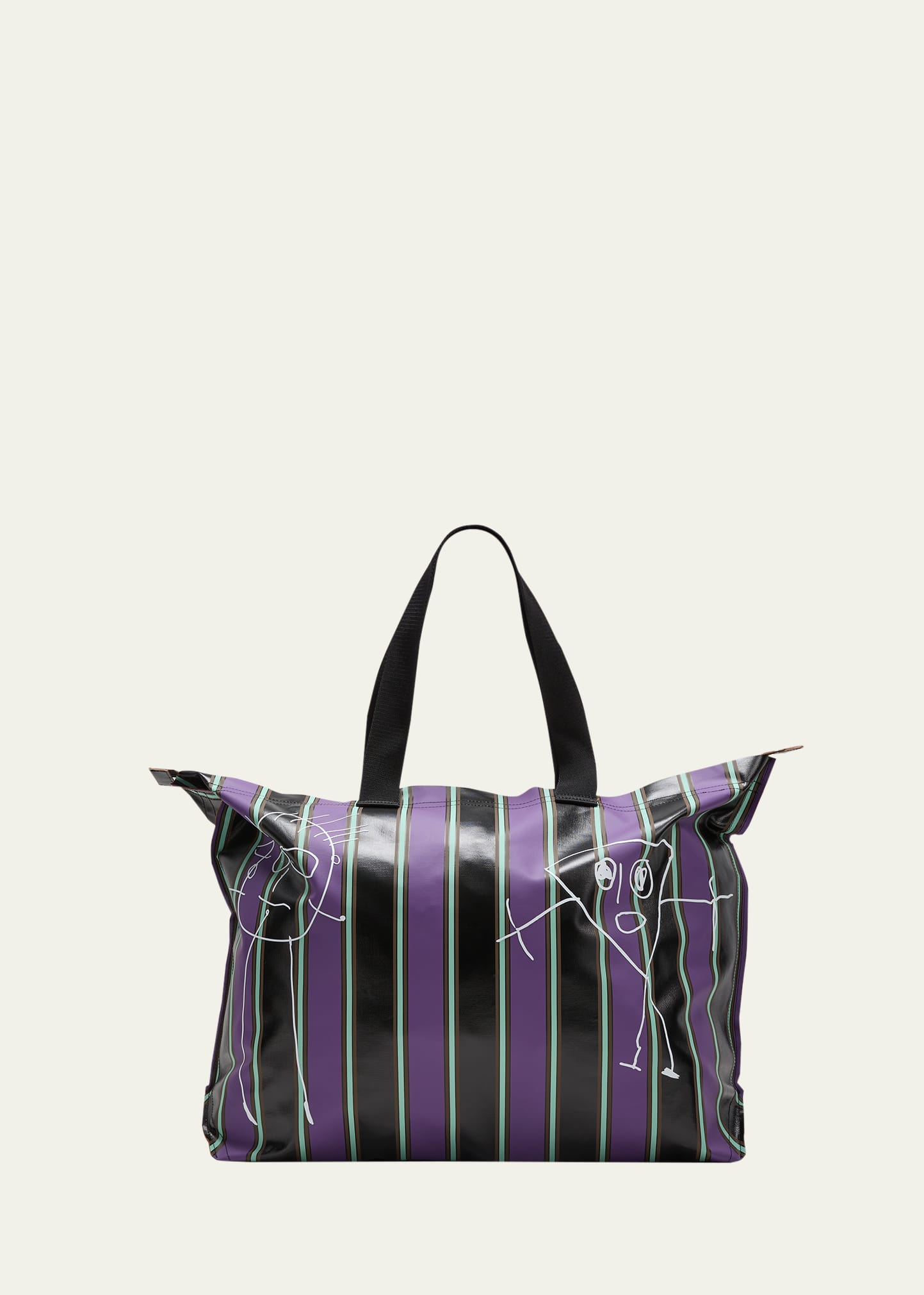 Plan C Large Graphic-print Striped Tote Bag In Rip02 Aubergine C