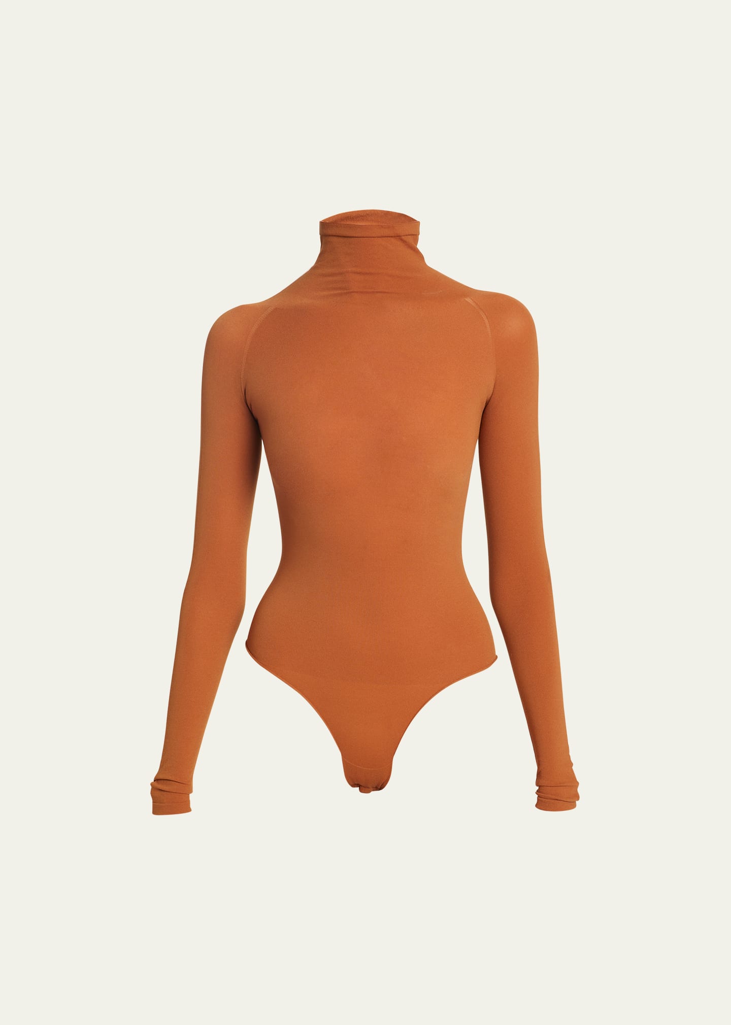 Alaïa Semi-sheer Turtleneck Bodysuit In Cannelle