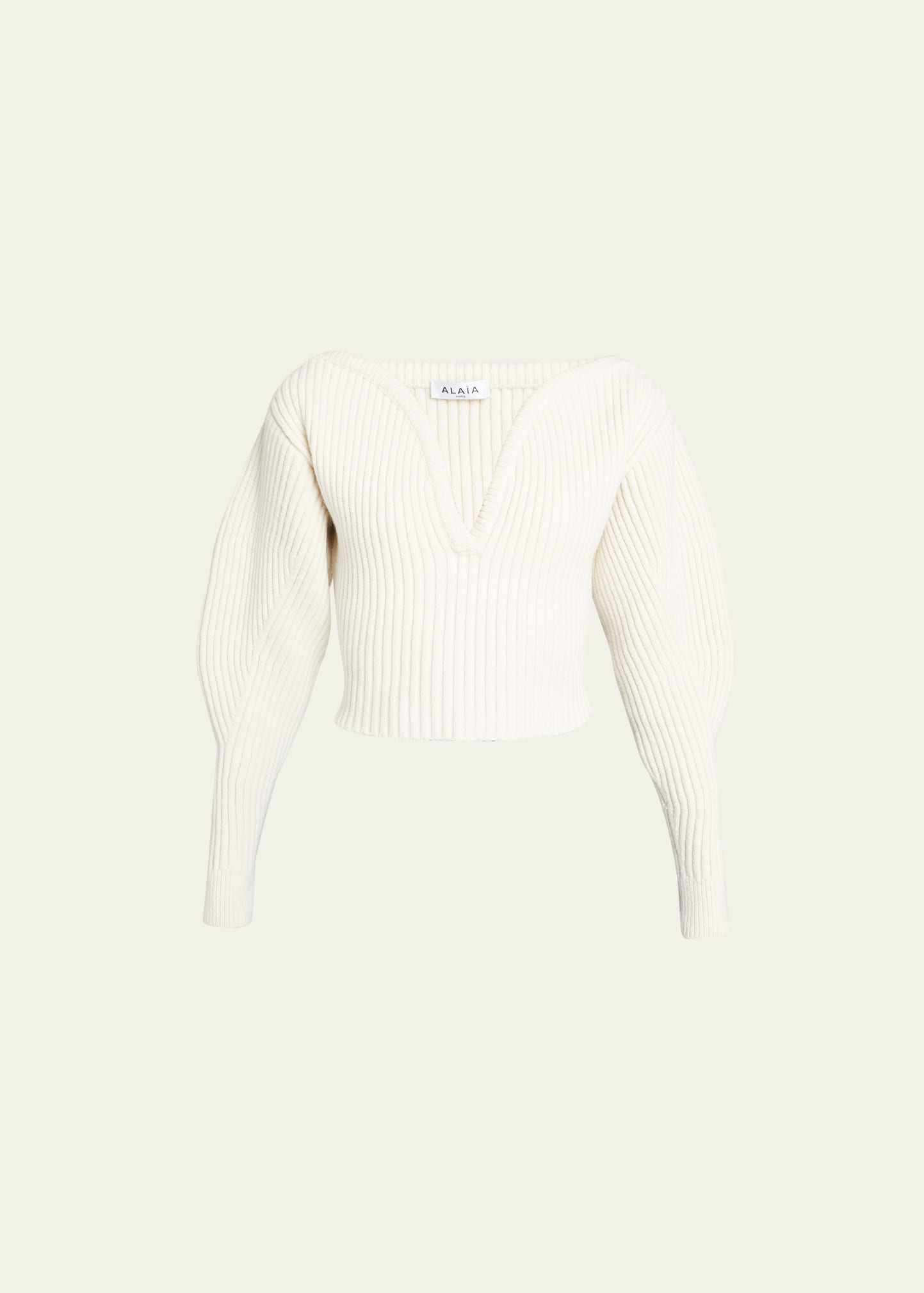 Shop Alaïa Ribbed Sweetheart-neck Wool-cashmere Sweater In Blanc Casse