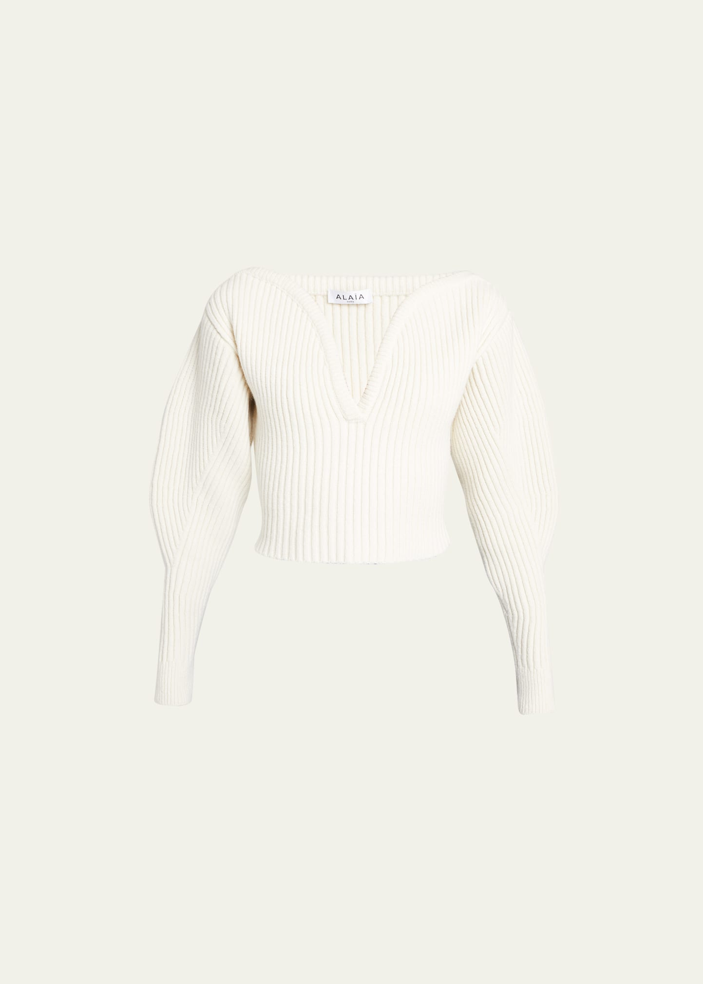 Alaïa Ribbed Wool-blend Sweater In Blanc Casse