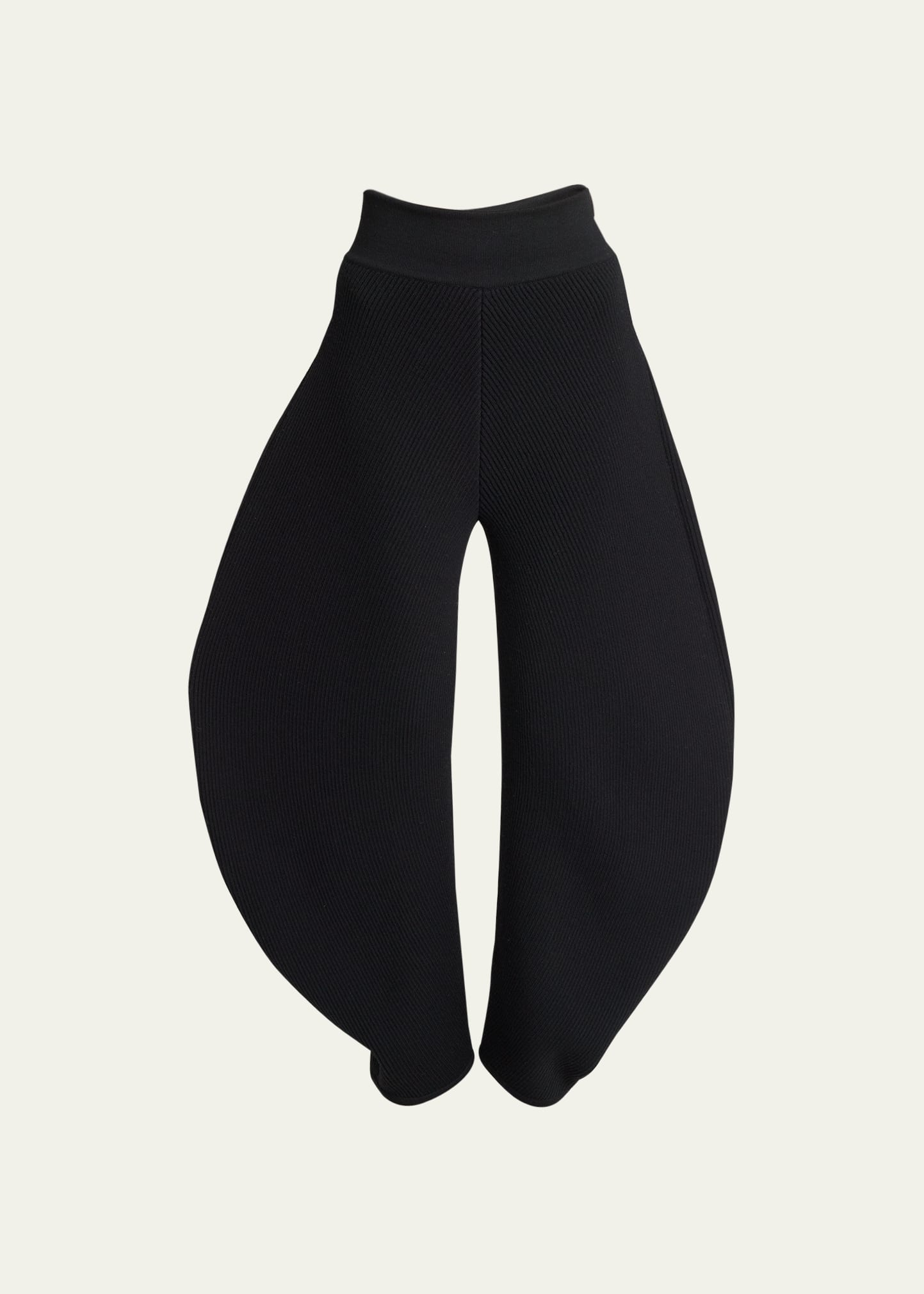 ALAÏA EXAGGERATED ROUNDED LEG RIB WOOL TROUSERS