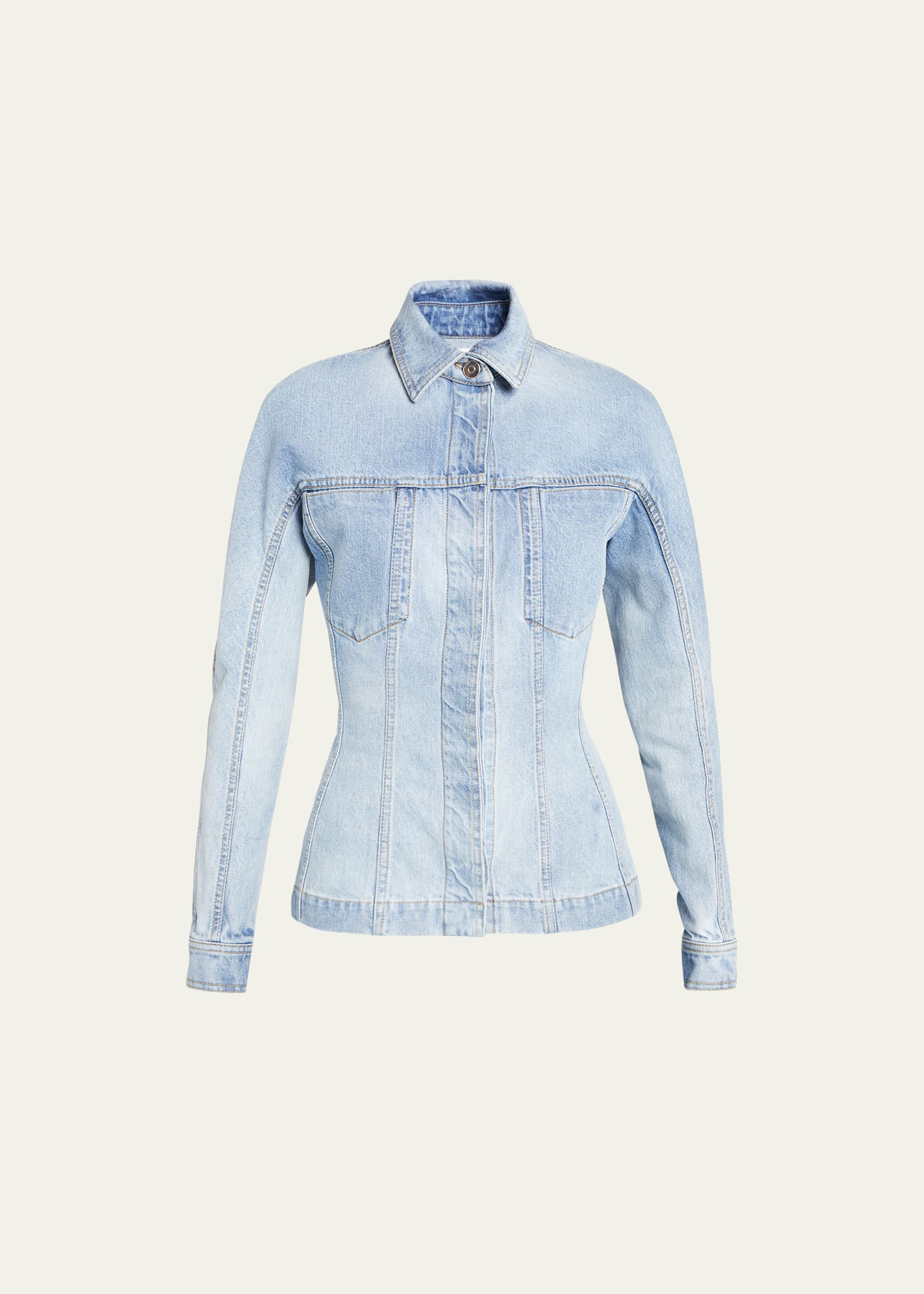 Button-Front Fitted Denim Jacket