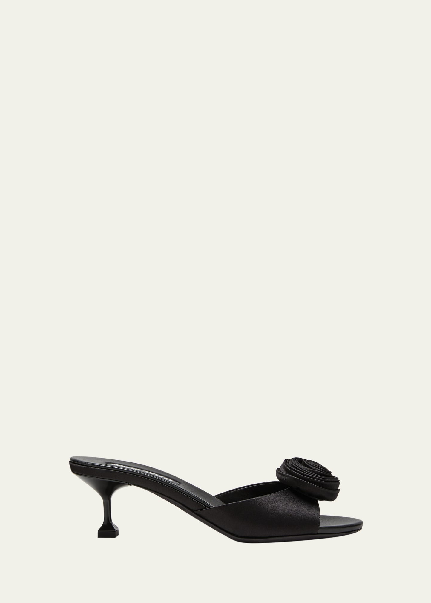 Shop Miu Miu Satin Rose Kitten-heel Slide Sandals In Nero