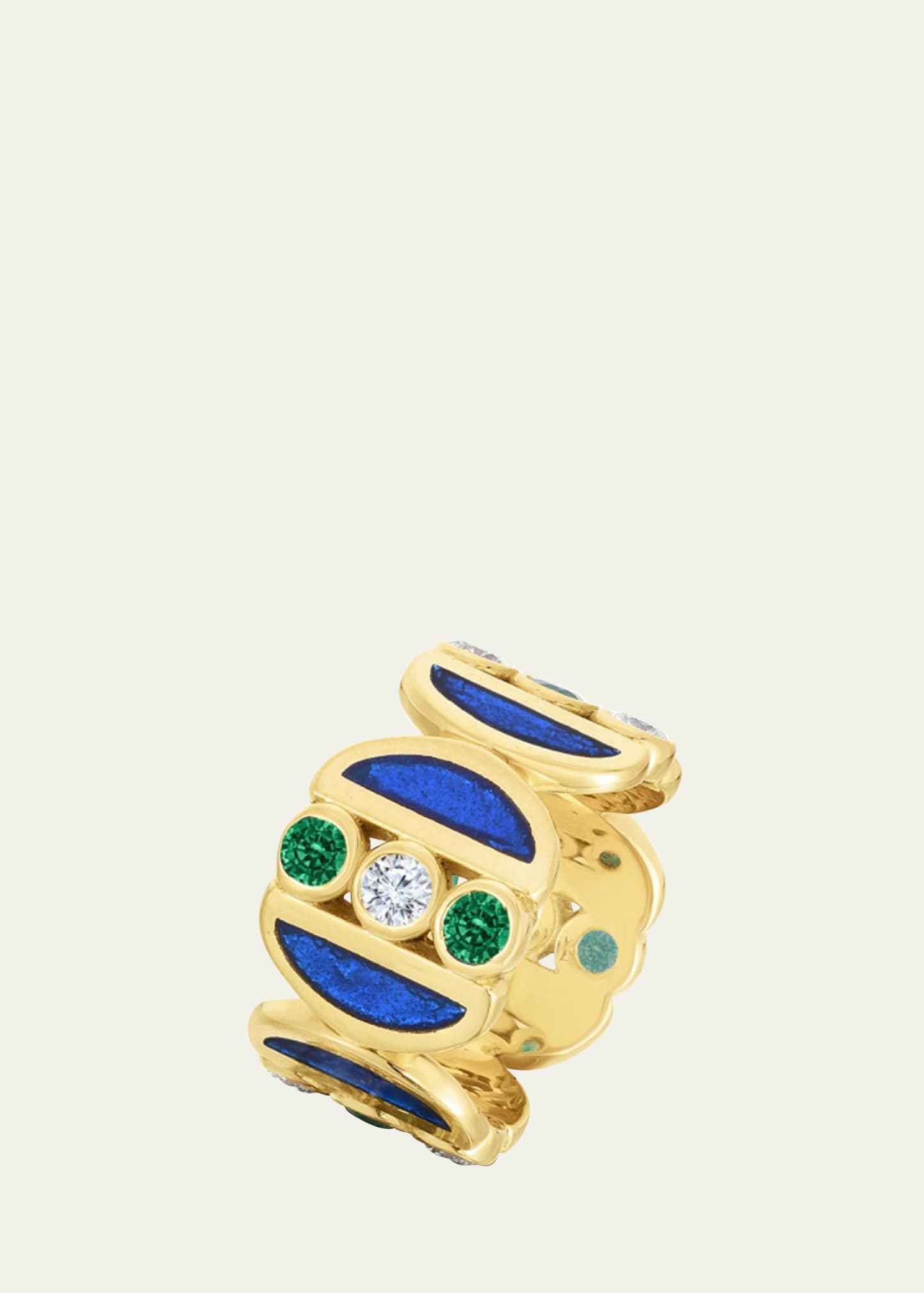 Audrey C. Jewels 18k Yellow Gold Puzzle Ring With Emeralds And Diamonds In Blue/green