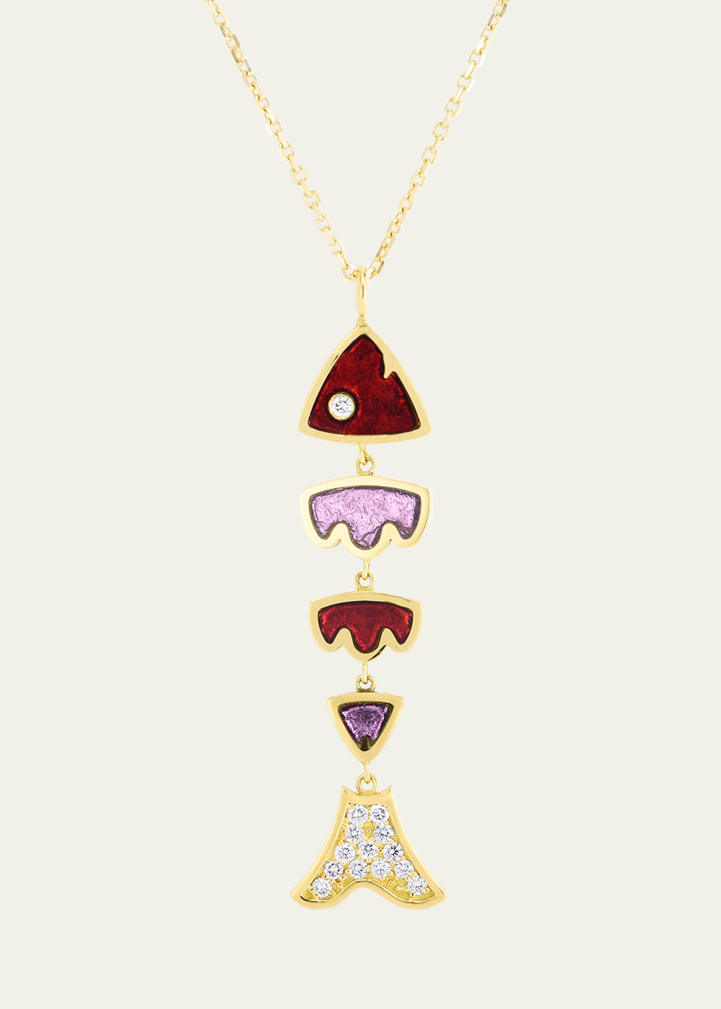 Audrey C. Jewels Fragmented Fish Enamel And Diamond Pendant Necklace In Red/purple