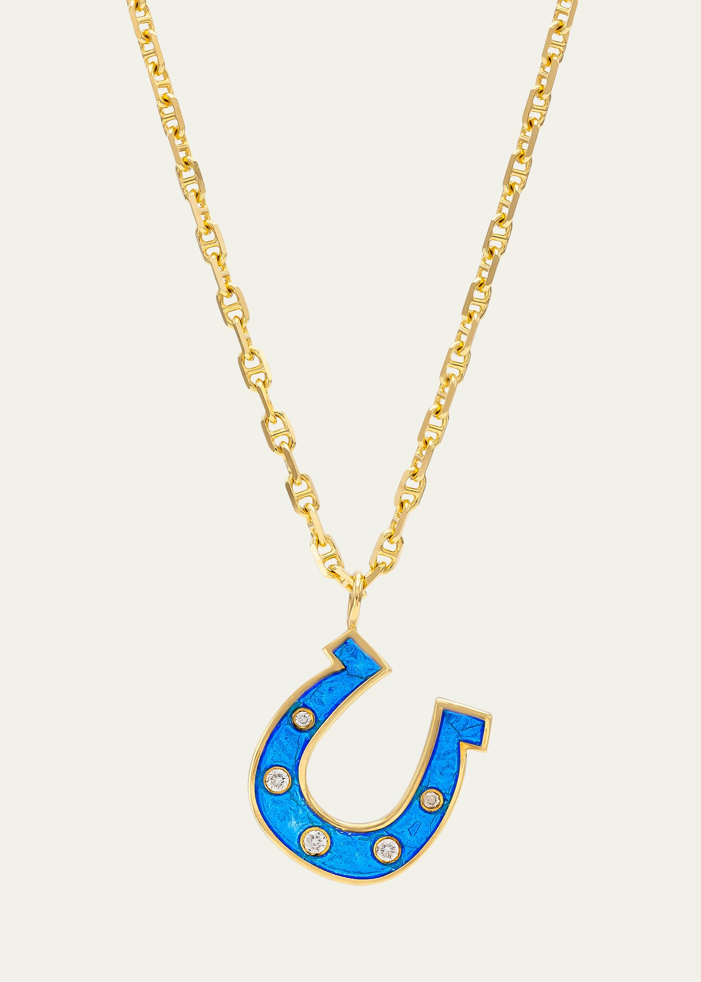 Audrey C. Jewels Horseshoe Enamel And Diamond Pendant Necklace In Blue