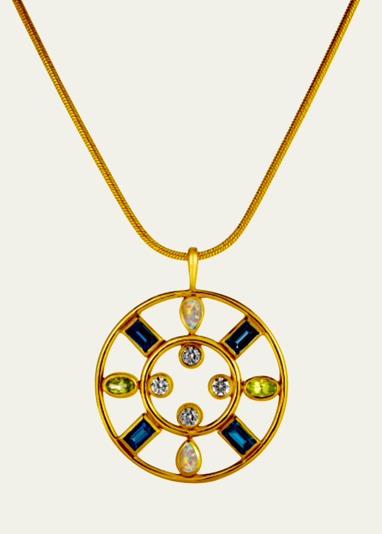 Audrey C. Jewels Crown Pendant Necklace With Mixed Stones In Blue
