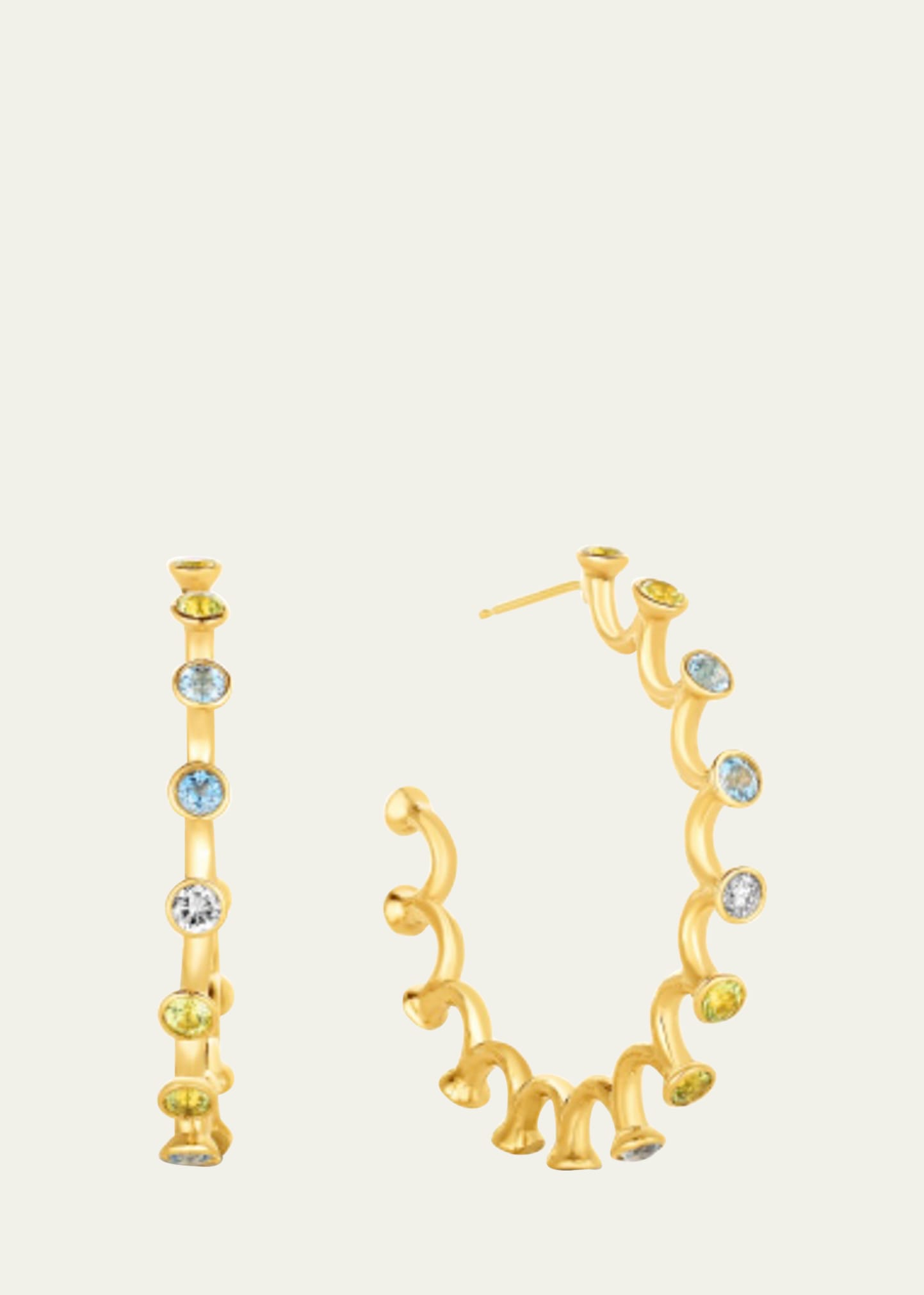 Audrey C. Jewels Large Spiral Hoop Earrings With Mixed Stones In Blue/green