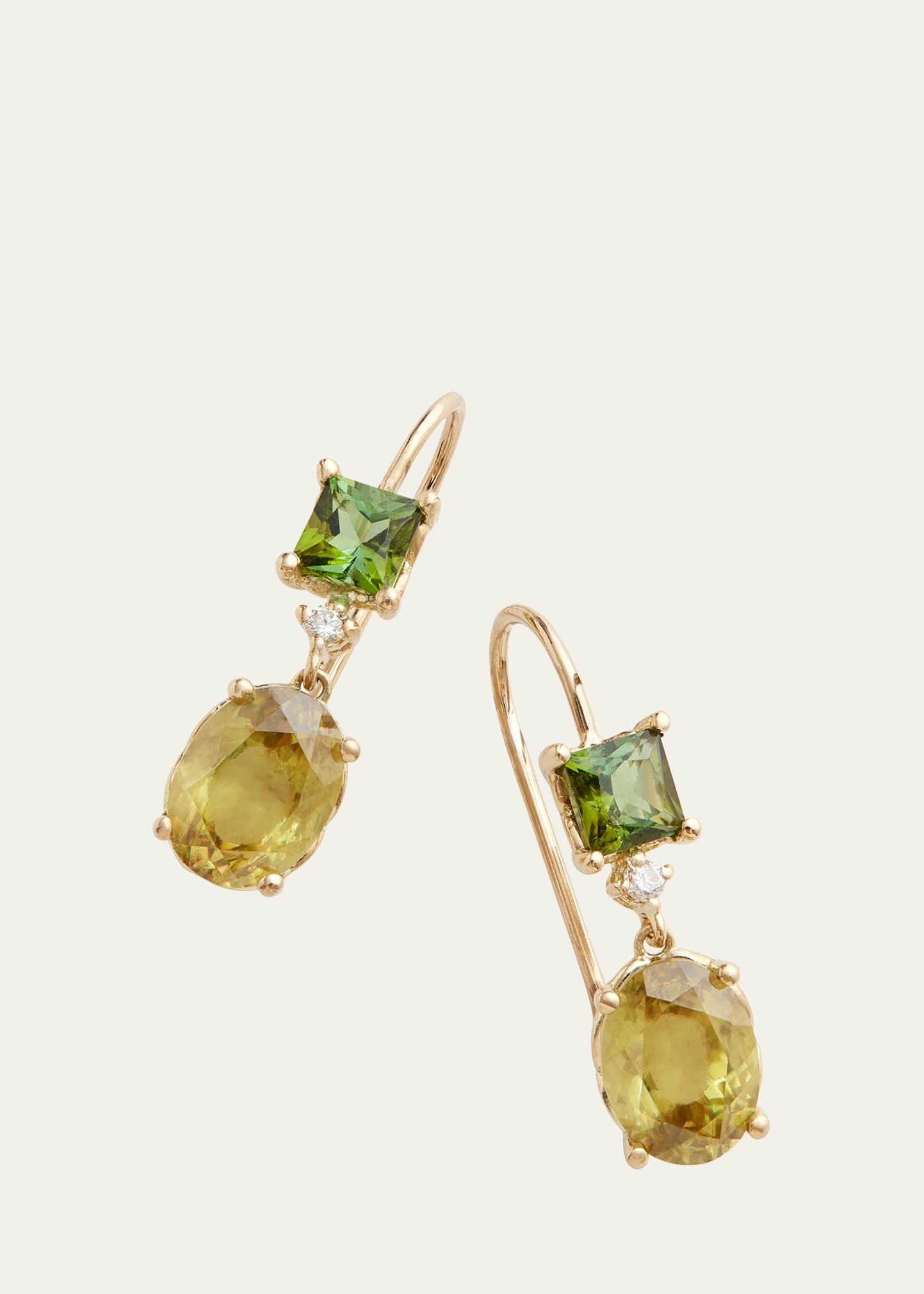 18K Yellow Gold Gemstone Drop Earrings with Diamonds