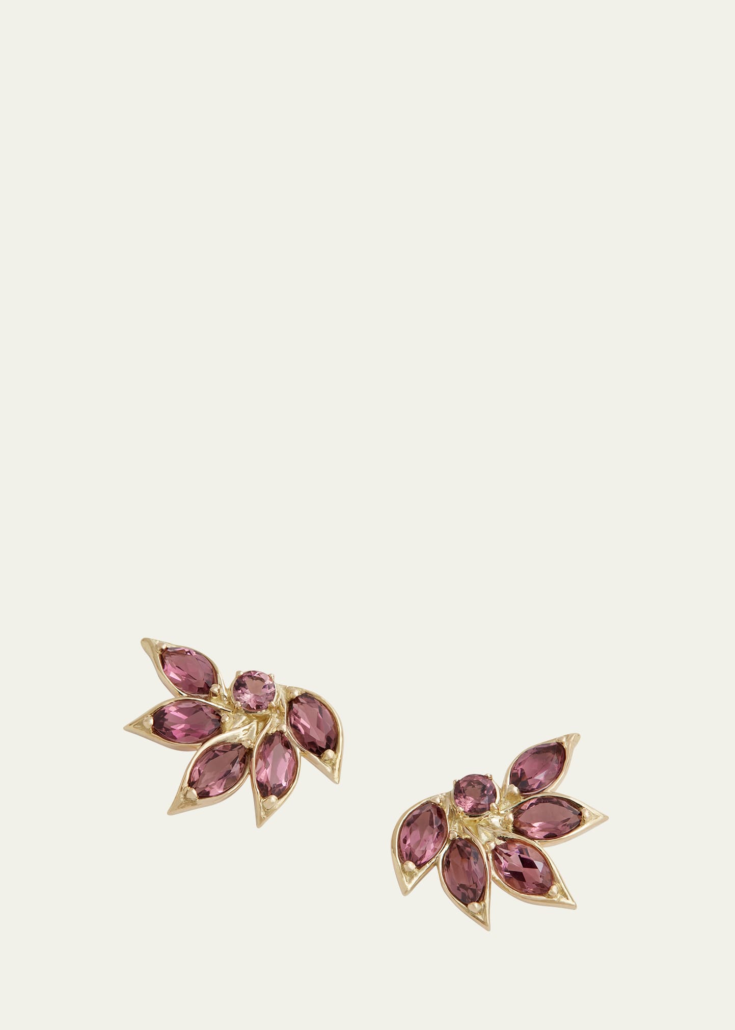 18K Yellow Gold Pink Tourmaline Lotus Stud Earrings