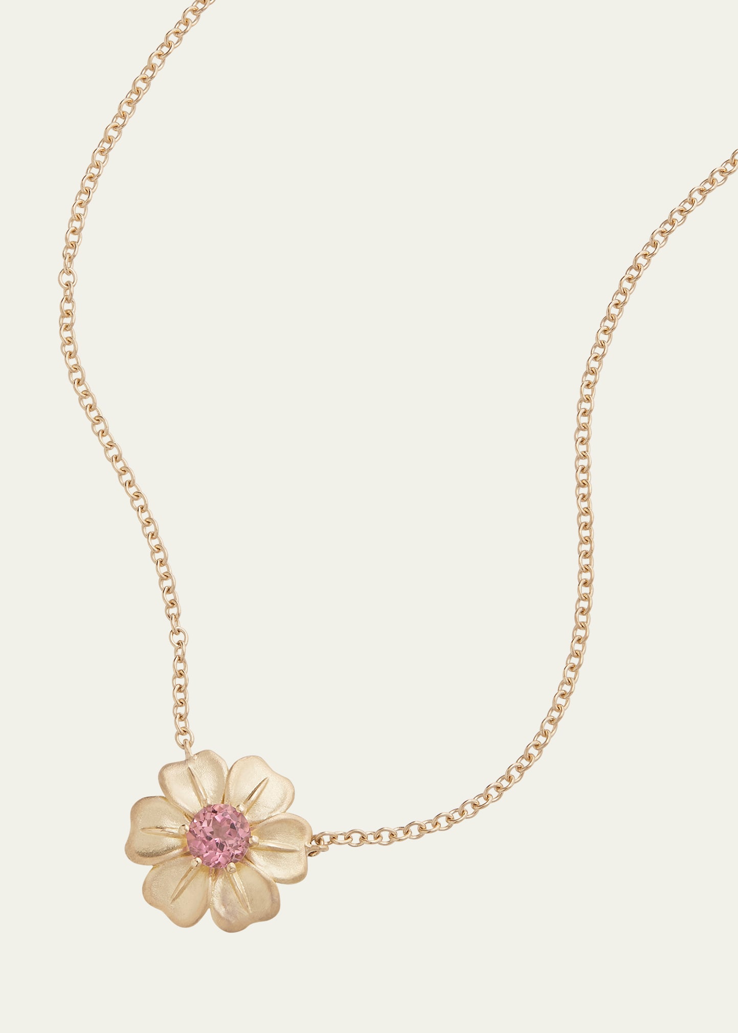 18K Yellow Gold Flower Pendant Necklace with Pink Tourmaline