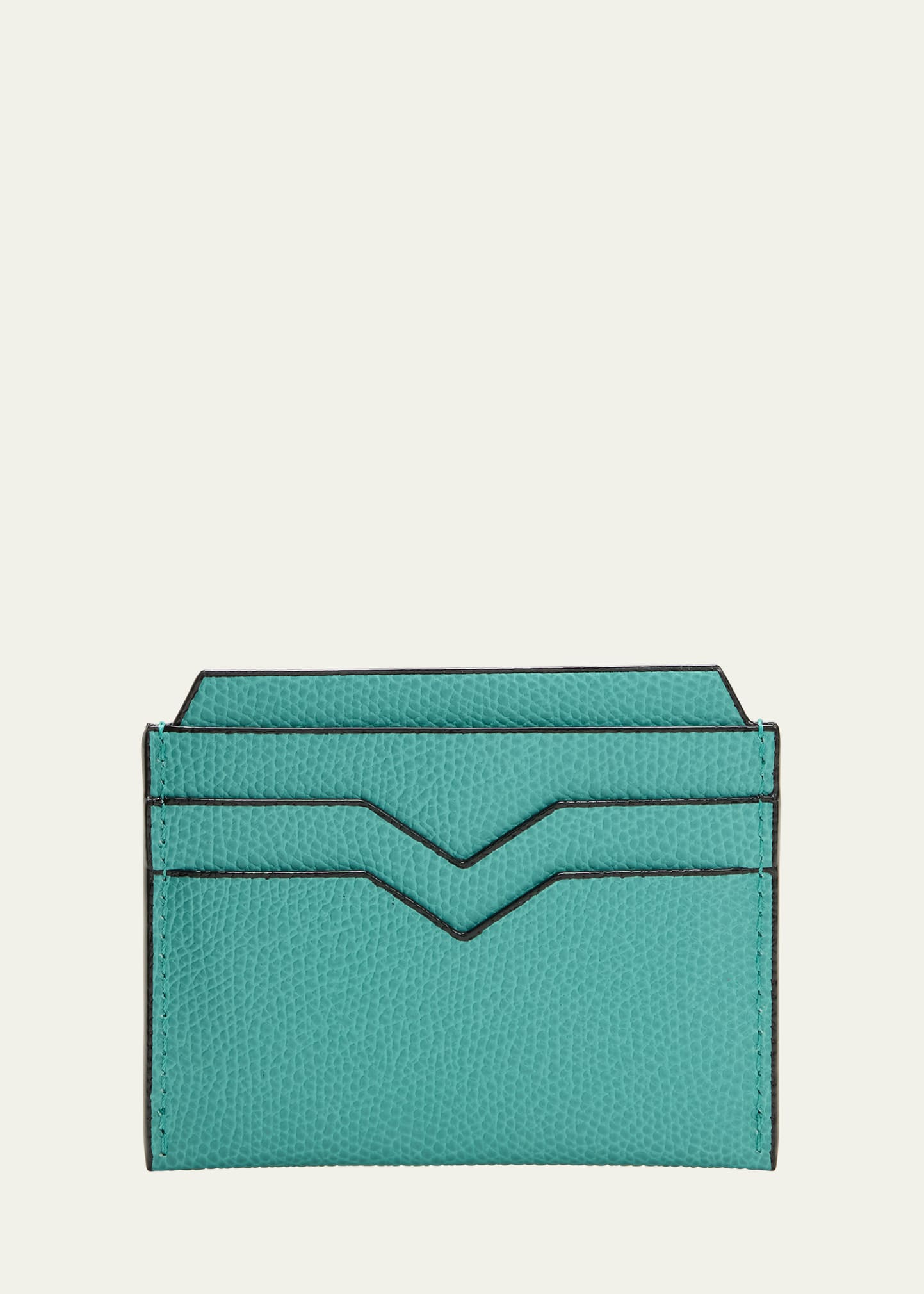 Valextra Men's V-slot Leather Card Case In Bcn Blu Oceano