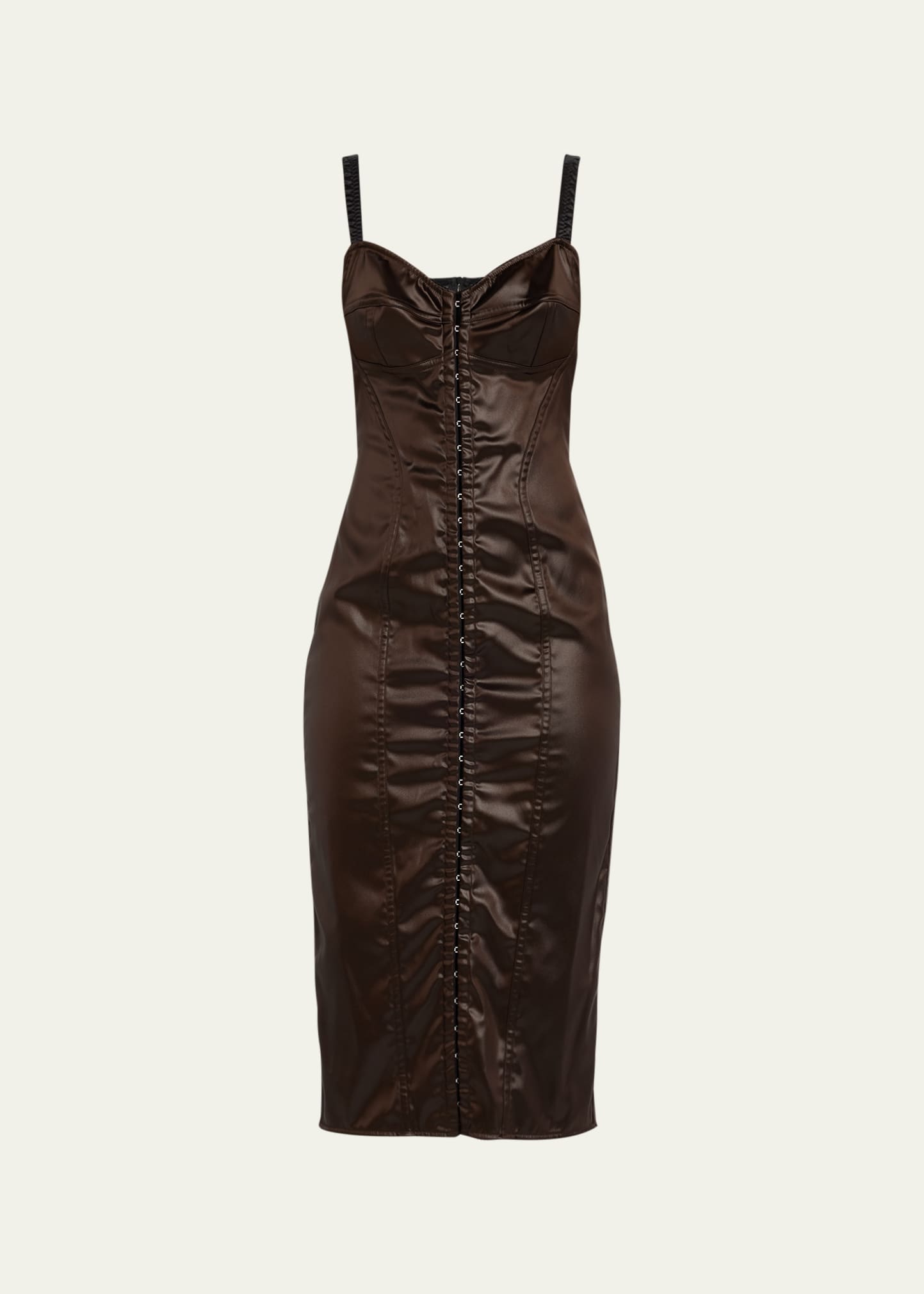 Shop Dolce & Gabbana Laminated Bustier Body-con Midi Dress In Dark Brown