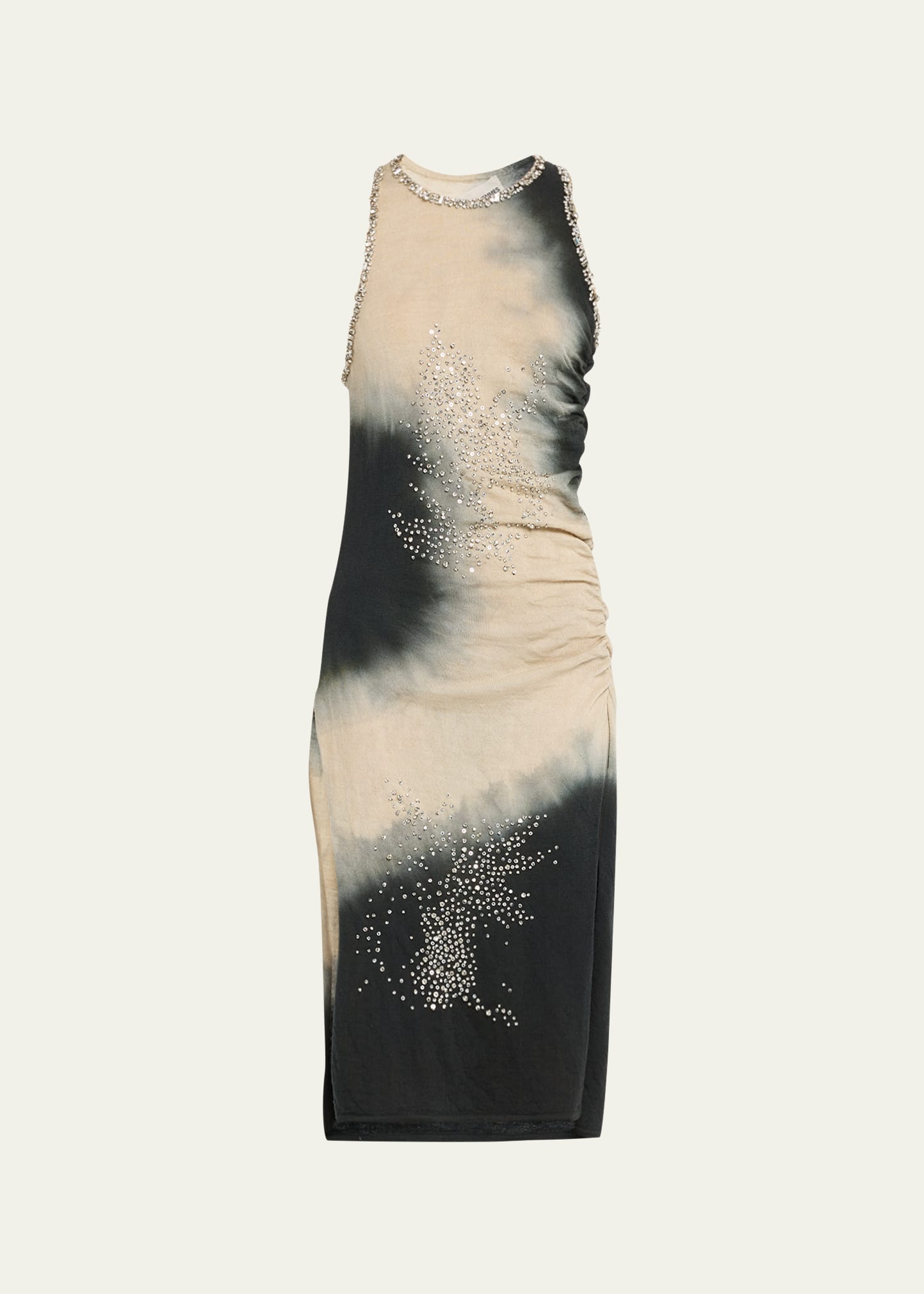 Des Phemmes Knit Tie-dye Embroidered Midi Dress In White/black