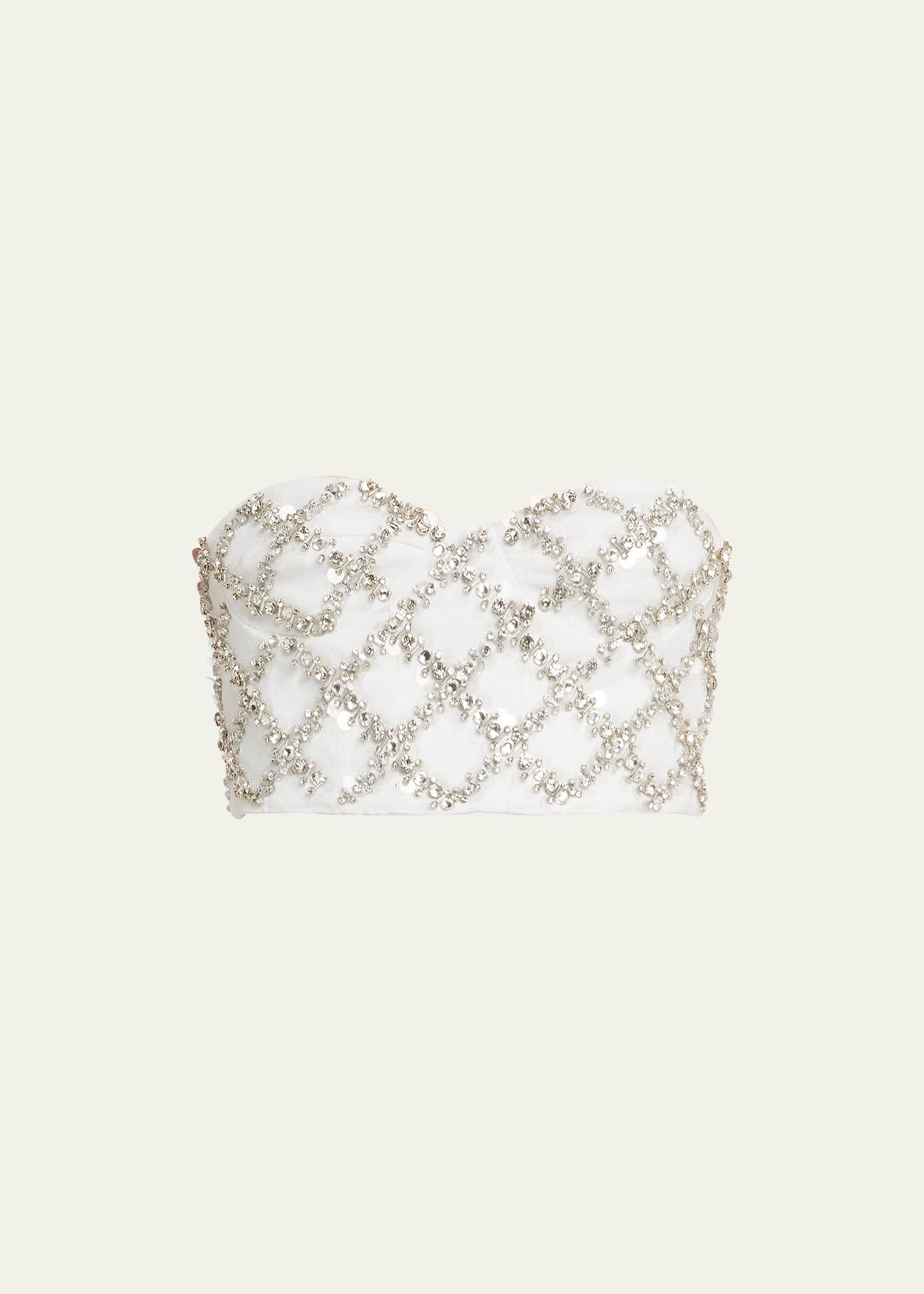 Des Phemmes Denim Crystal Embroidered Bustier Top In White