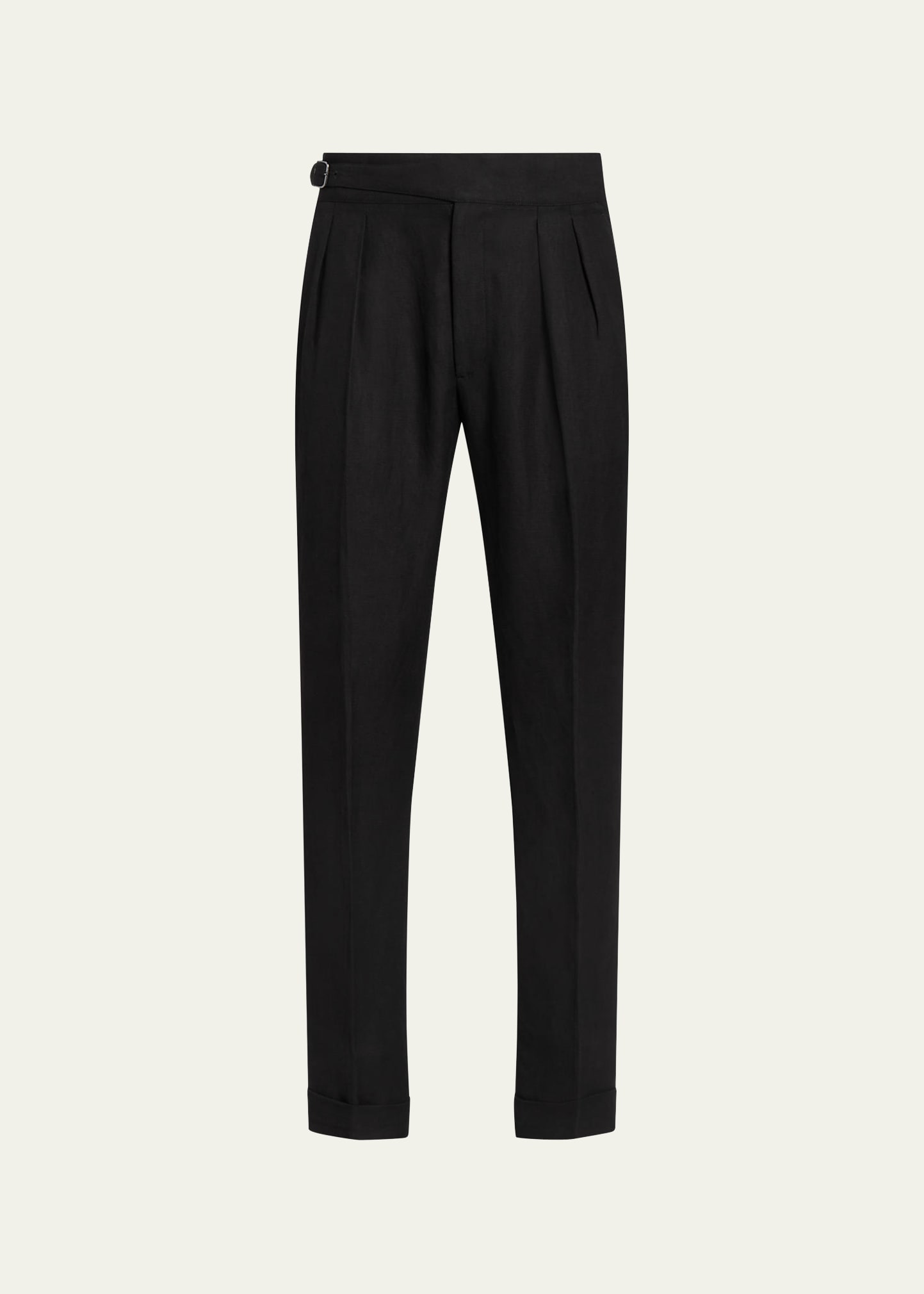 RALPH LAUREN PURPLE LABEL MEN'S BYRON LINEN-SILK PLEATED TROUSERS