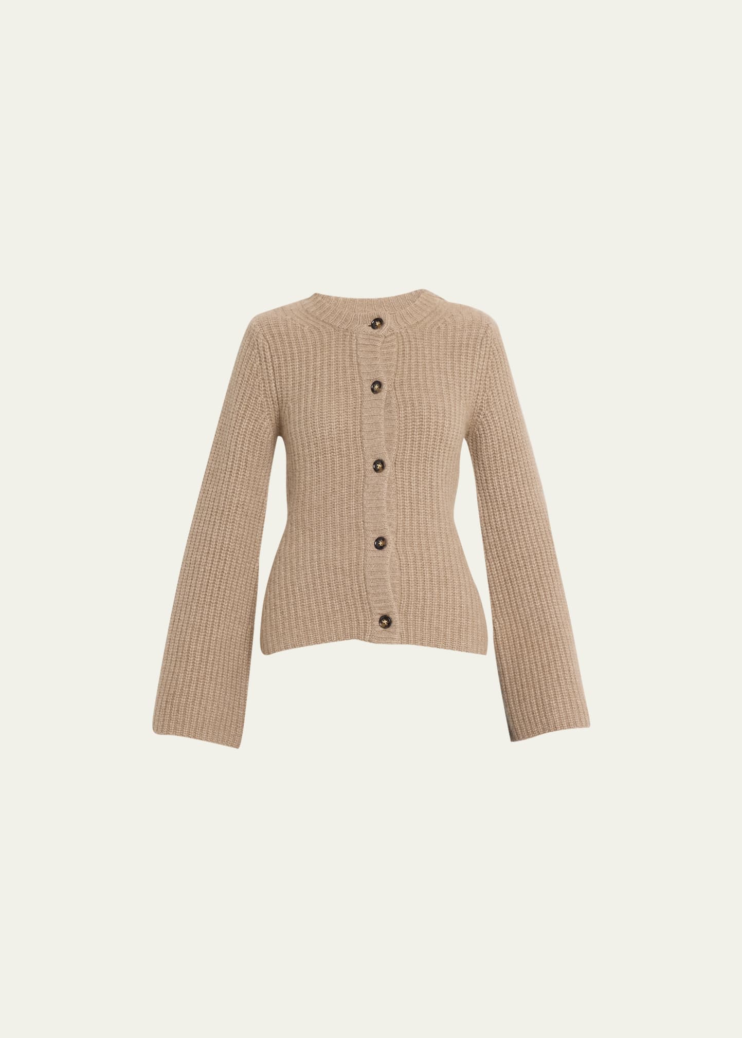 Cashmere Ribbed Button-Front Cardigan