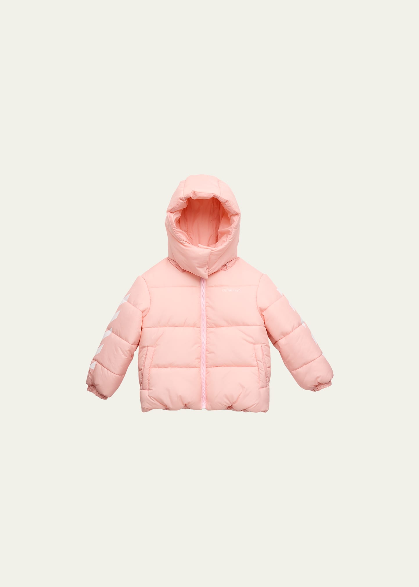 Off-white Kid's Bookish Diag Short Puffer Jacket In Pink