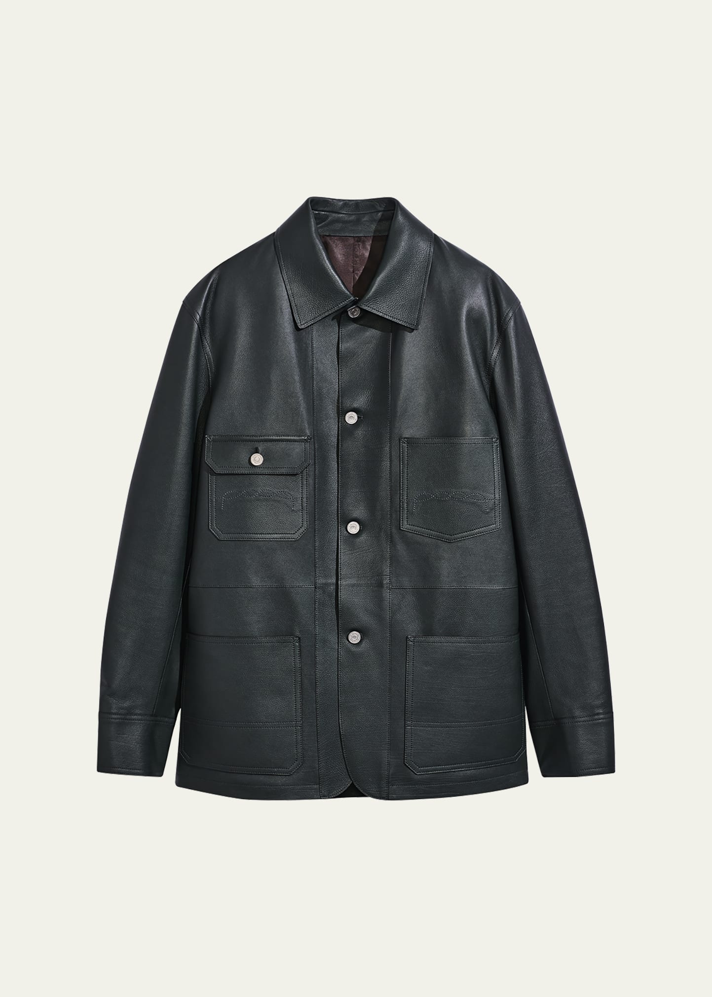 Berluti Men's Leather 4-pocket Chore Jacket In Deep Green
