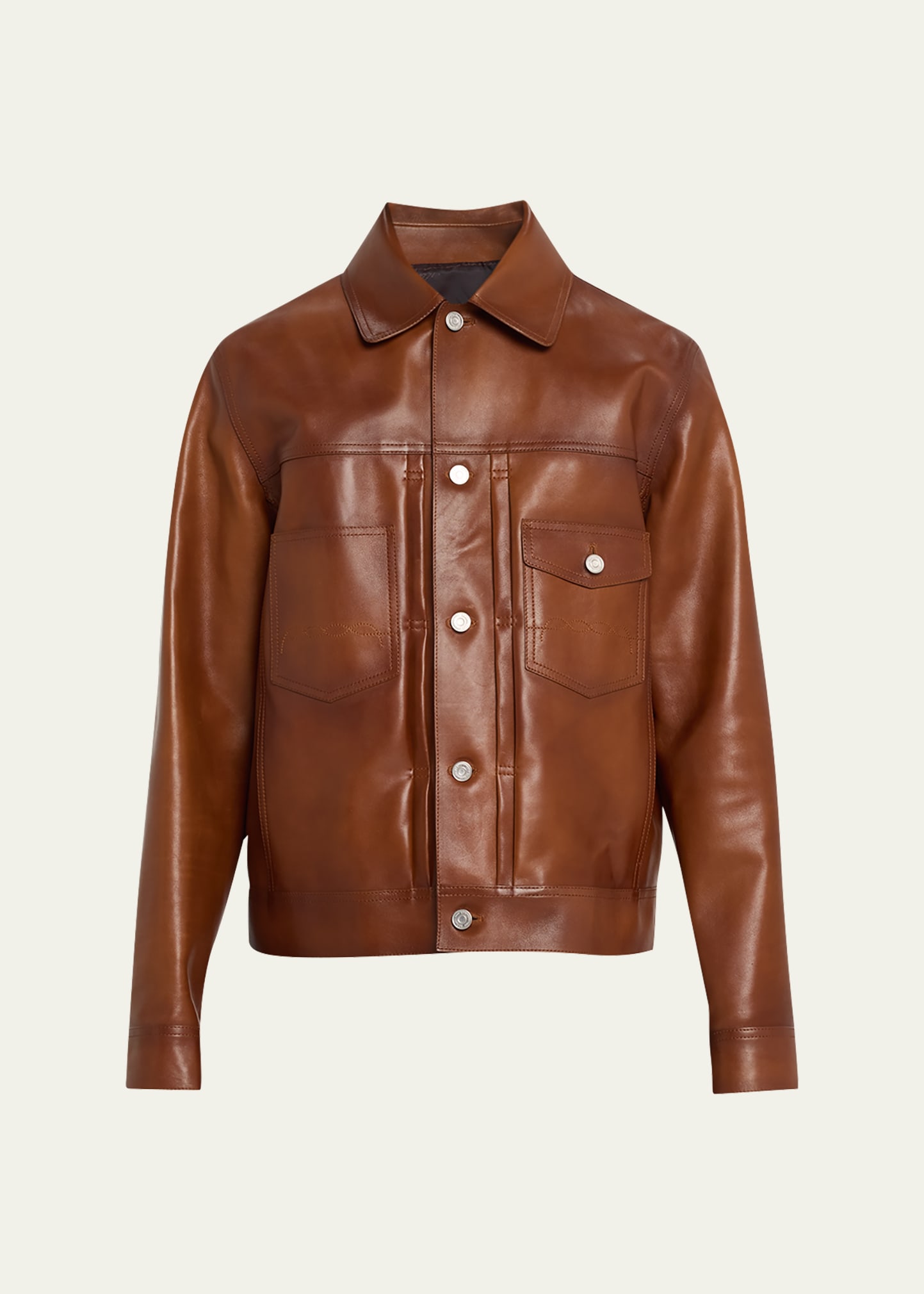 Berluti Men's Leather Trucker Jacket In Honey Cognac