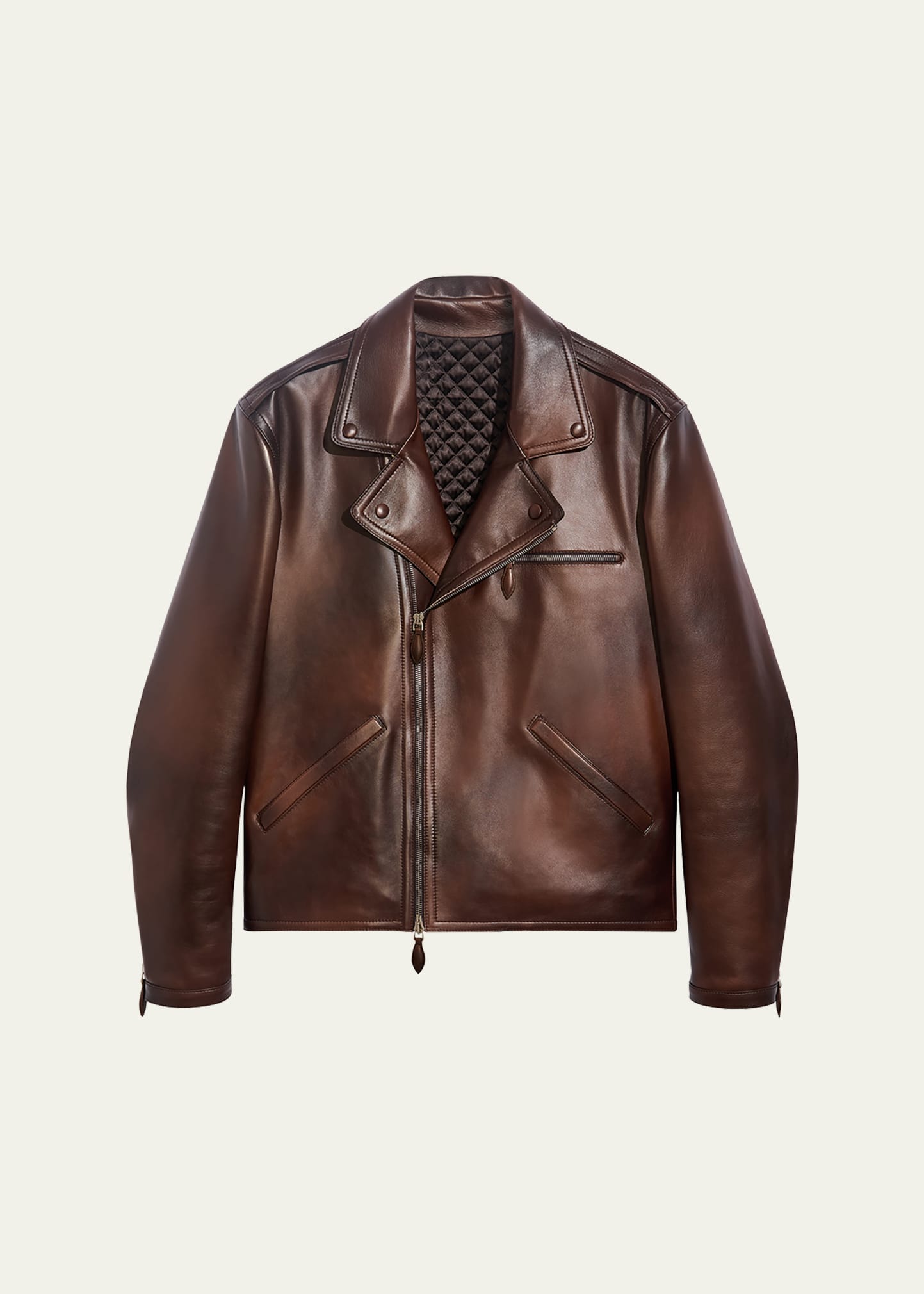 Berluti Men's Leather Moto Jacket In Ebano