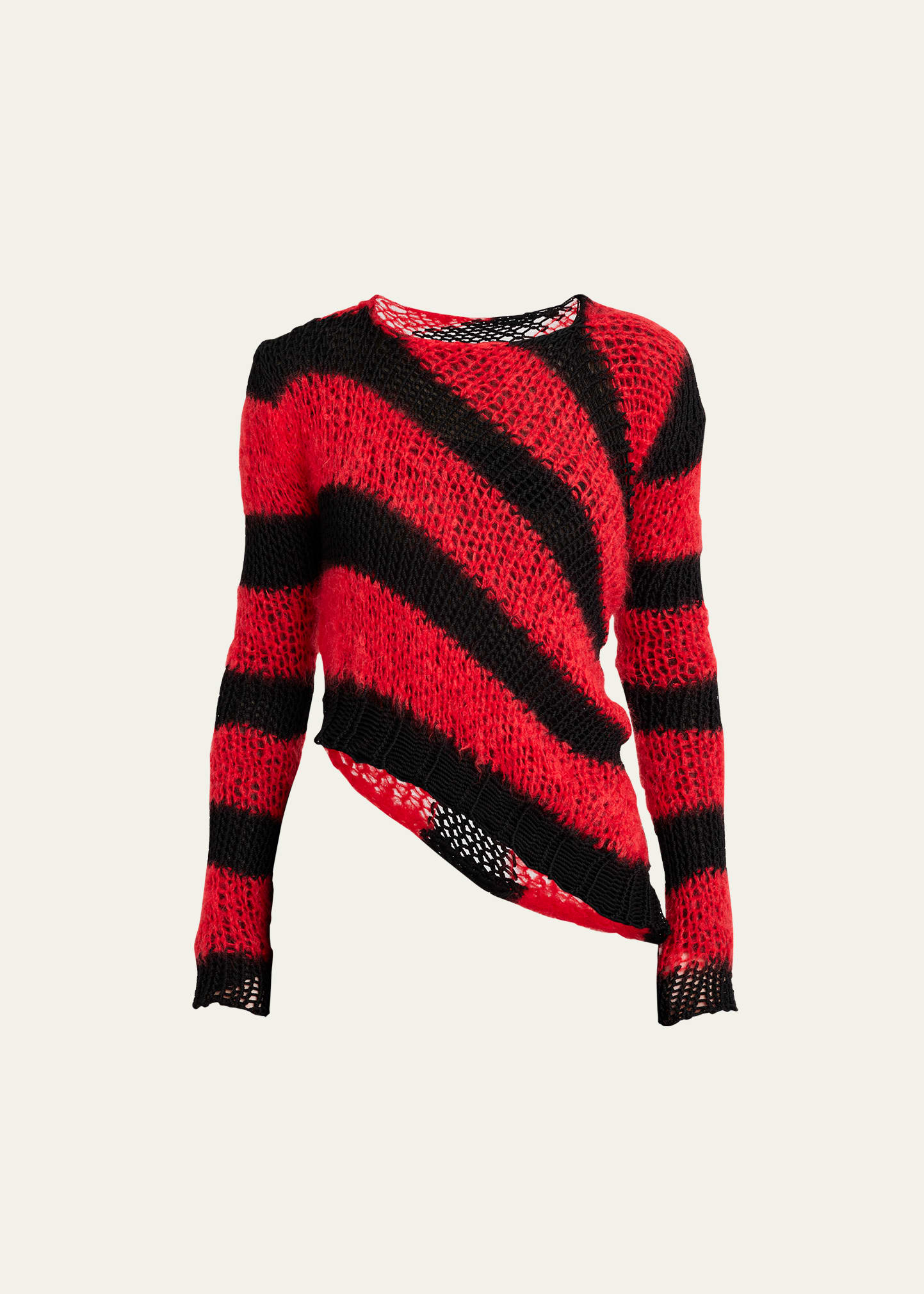 Stripe Open-Knit Asymmetric Sweater