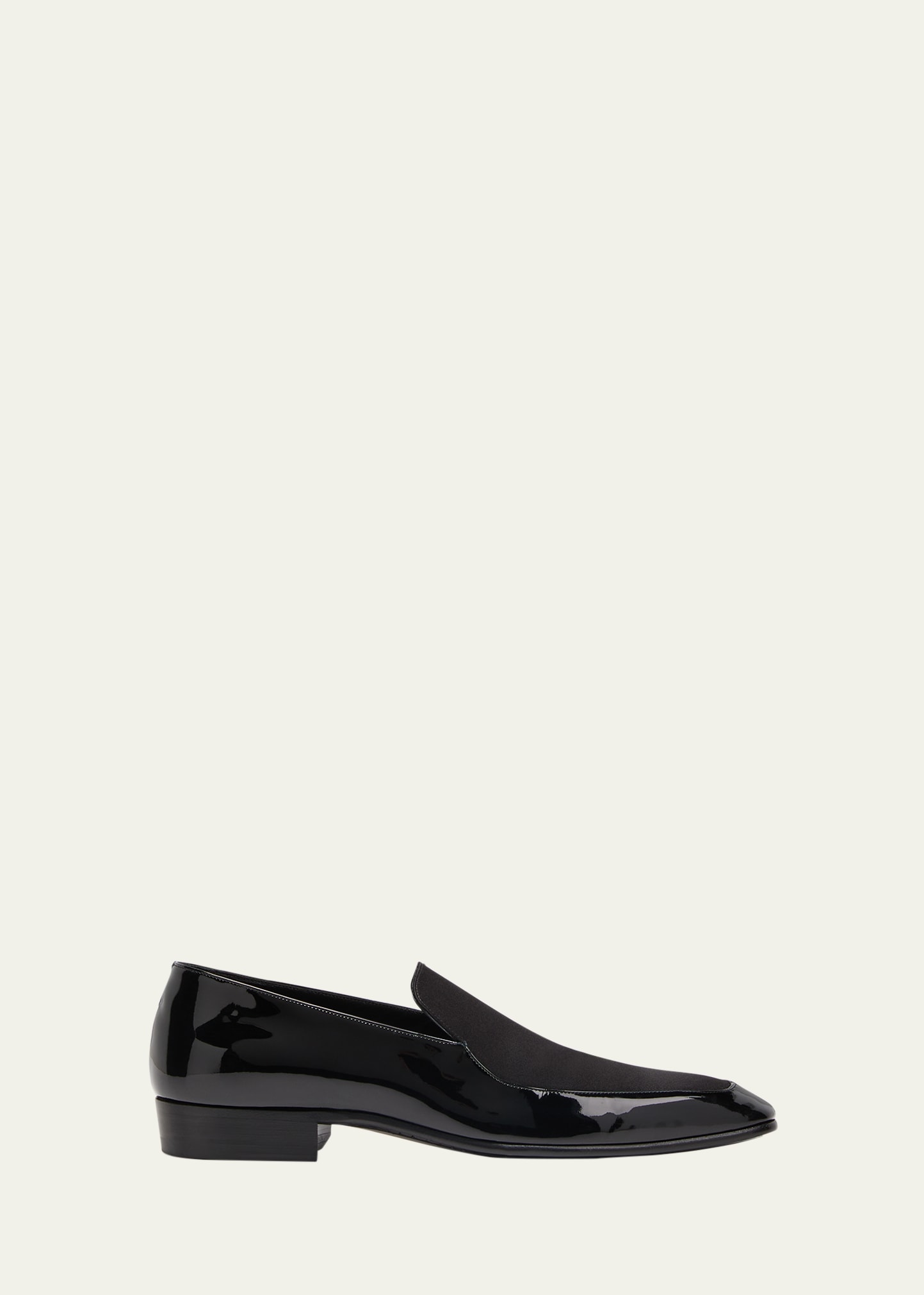 Saint Laurent Men's Gabriel Loafers In Patent Leather And Silk Satin In Black