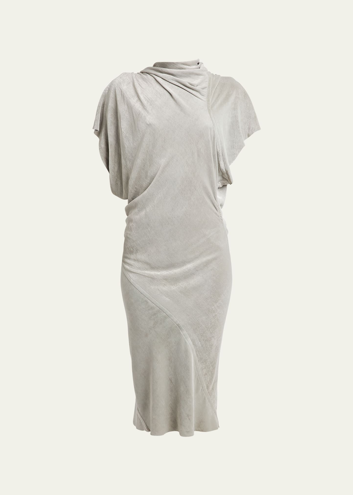 Asymmetric Velvet Draped Midi Dress