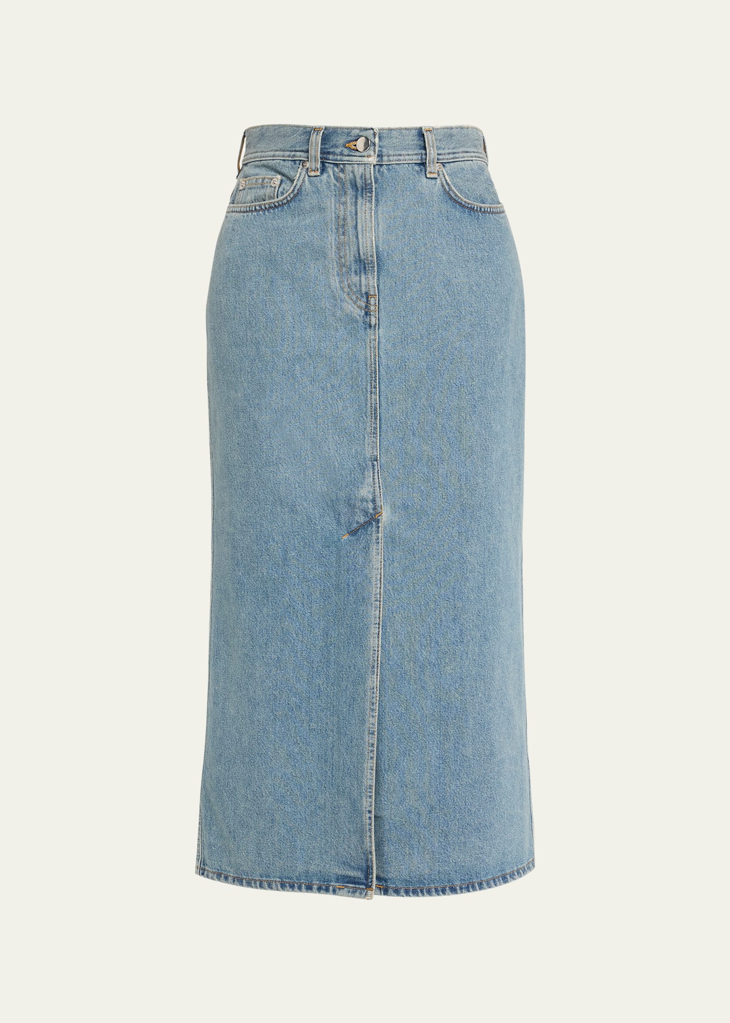 Shop Loulou Studio Long Denim Skirt In Washed Light Blue