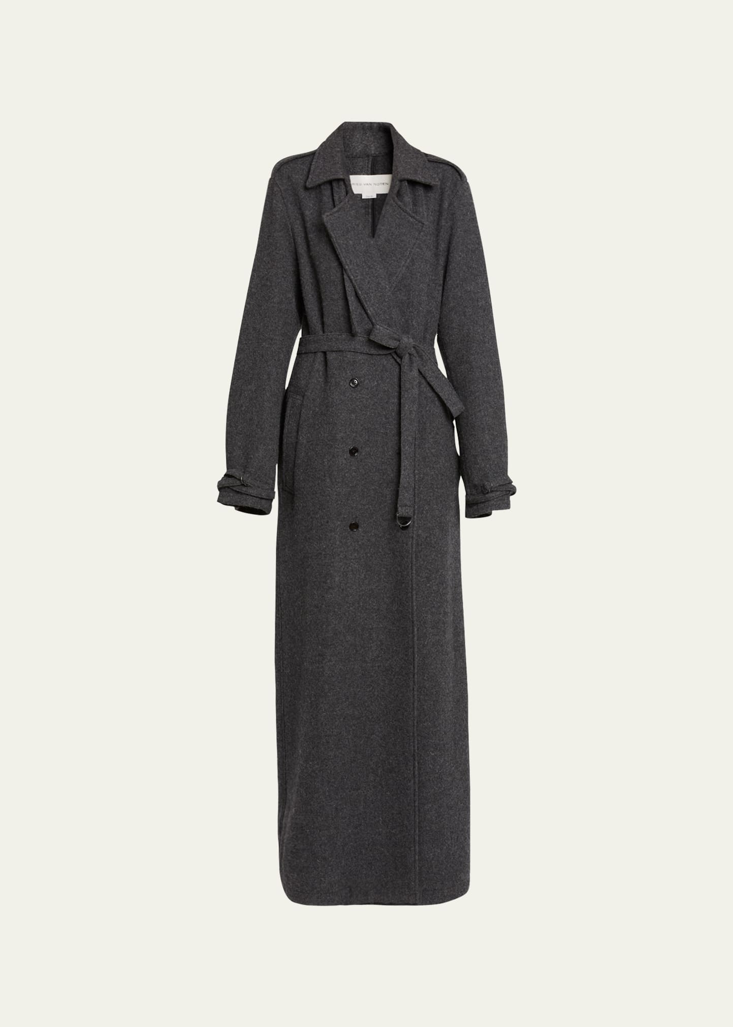 Renwicks Long Double-Breast Belted Wool Coat