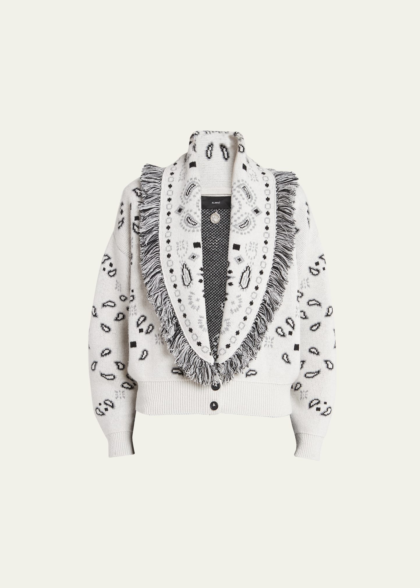 Shop Alanui Bandana Jacquard Wool-cashmere Cardigan Bomber, White In Cloud Mult