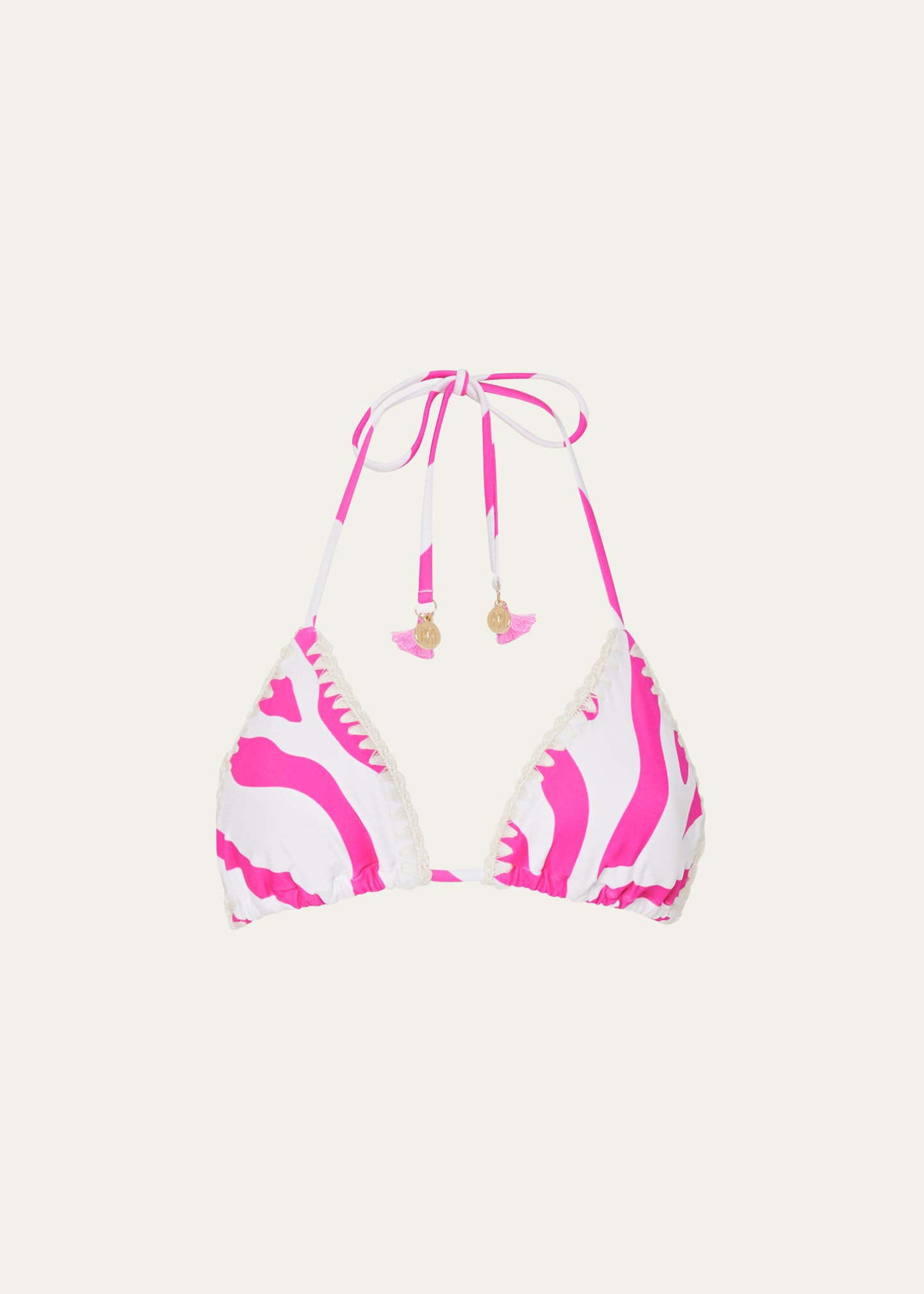 Milly Cabana Zebra Crochet-Trim Triangle Bikini Top