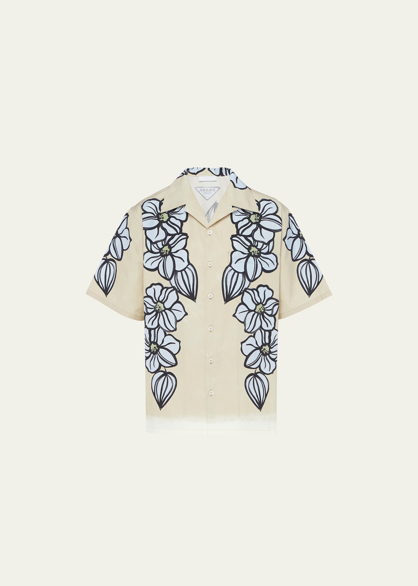 Shop Prada Men's Floral-print Cotton Camp Shirt In Calce/cielo