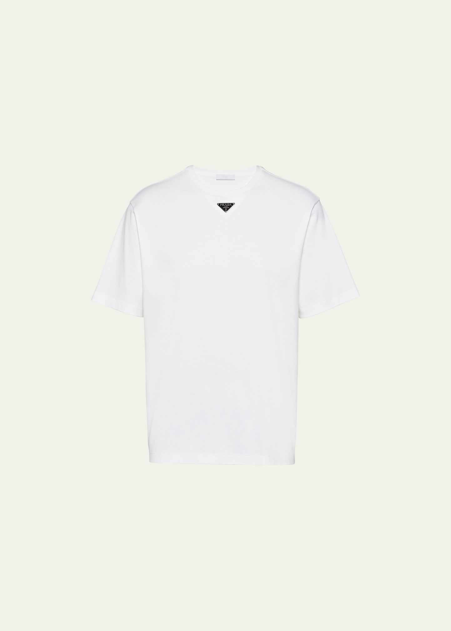 Shop Prada Men's Jersey Triangle Logo T-shirt In Bianco
