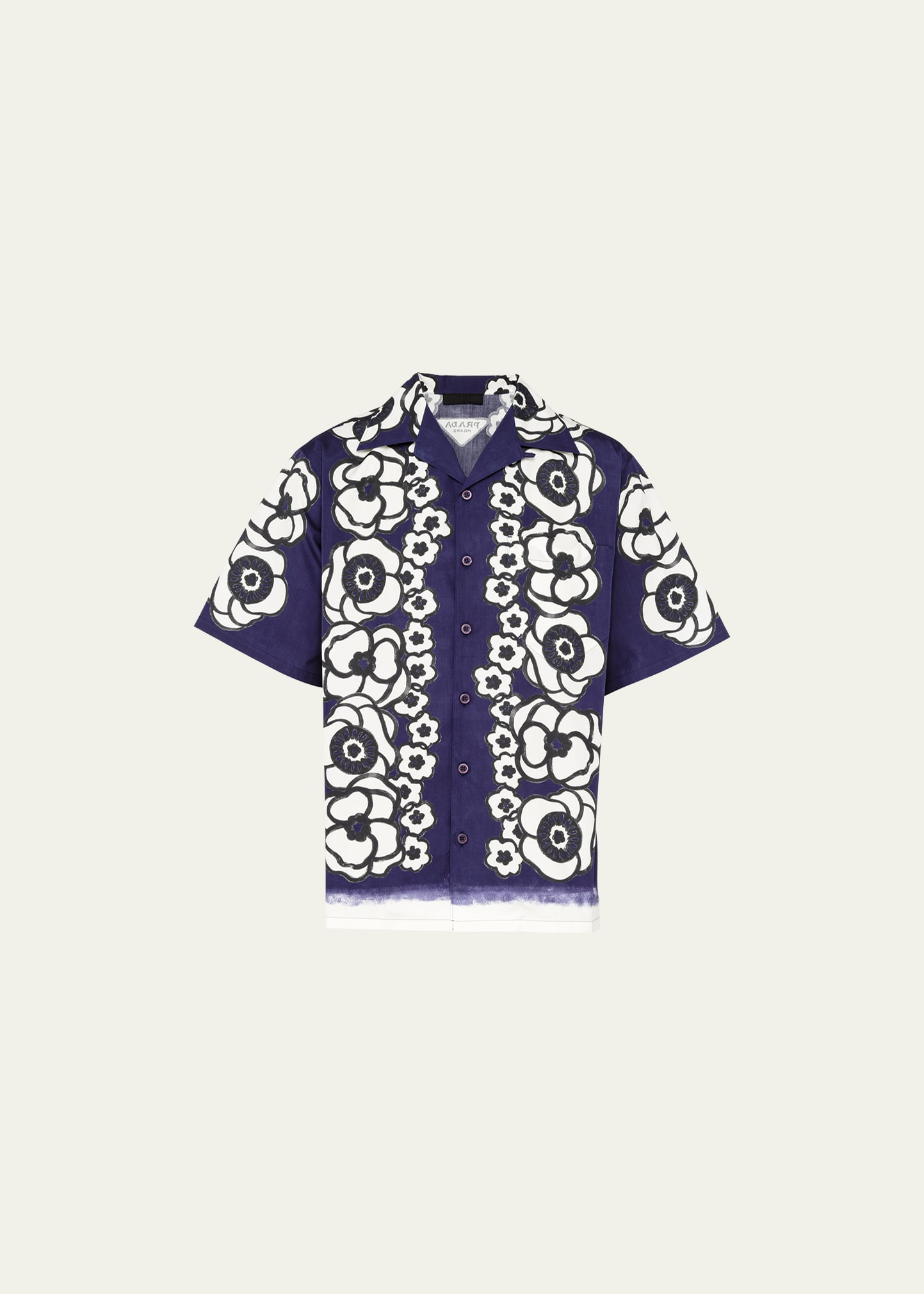 Shop Prada Men's Cotton Geo-print Camp Shirt In Blu/naturale