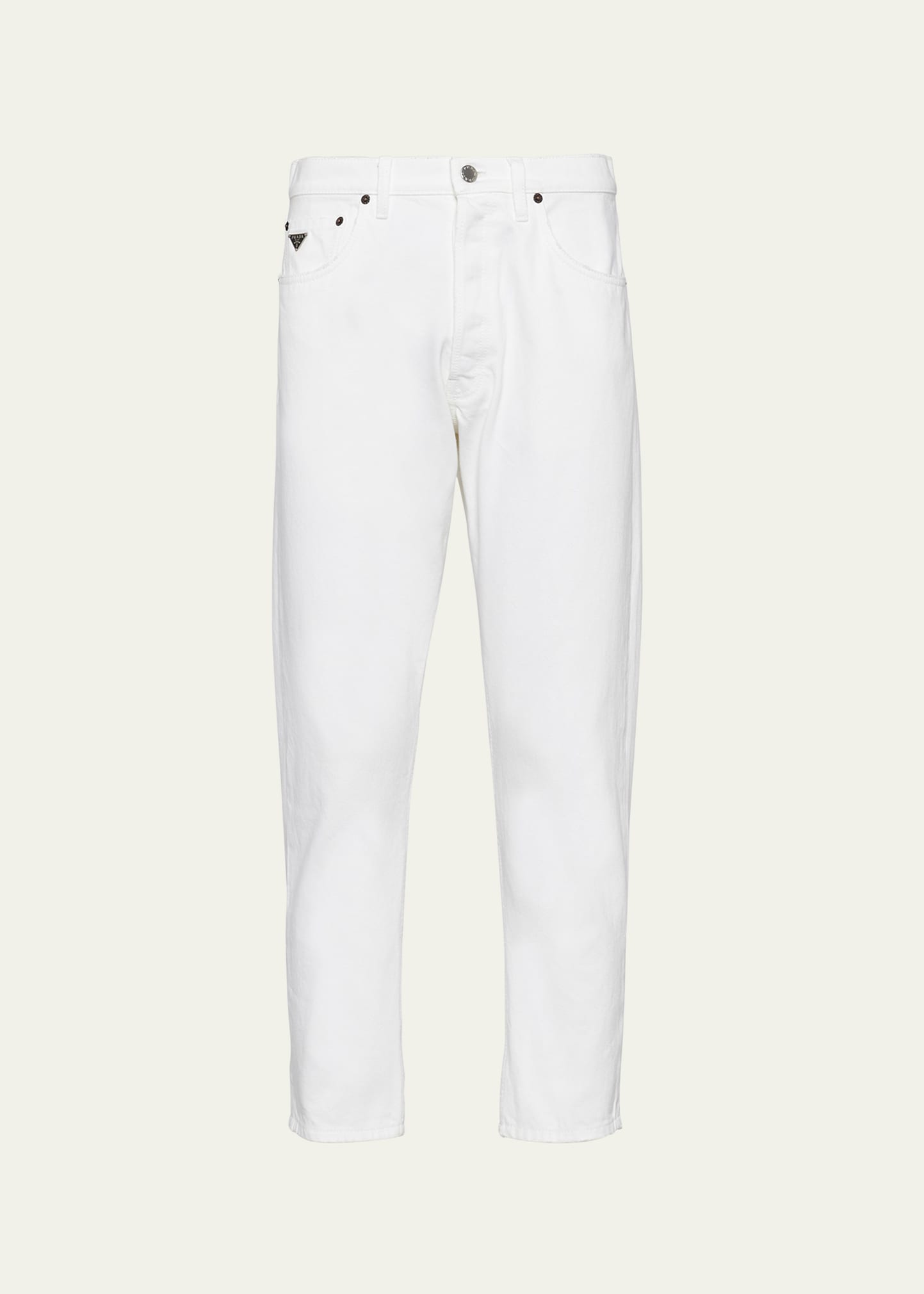 Prada Men's Cropped Jeans With Triangle Logo In White